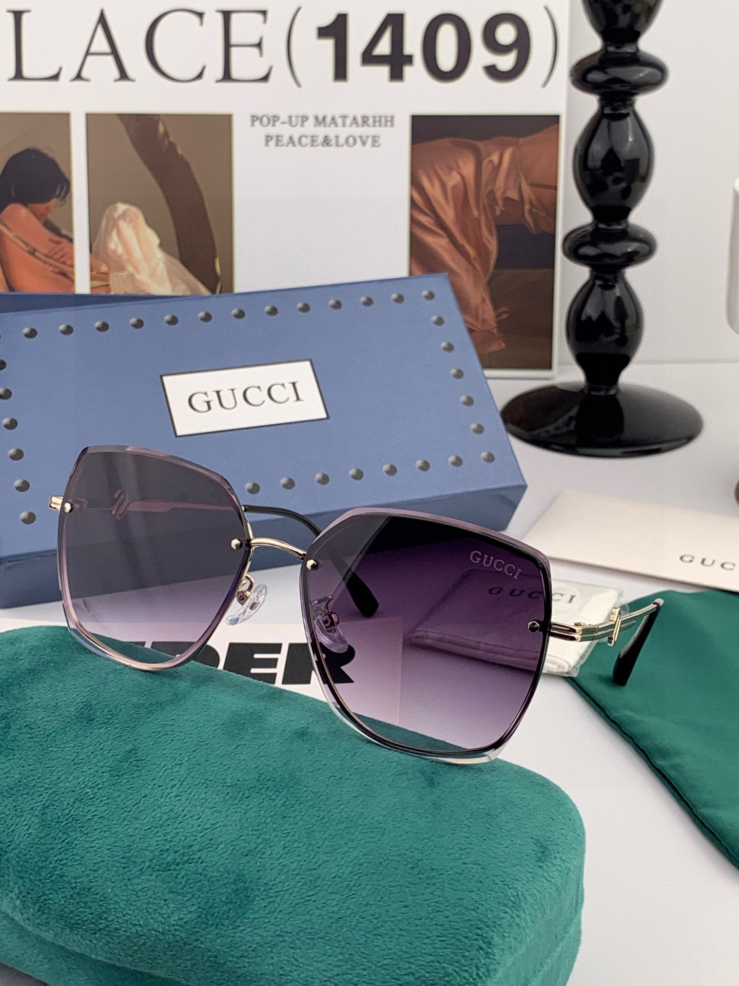 GUCCI 2025开春新款 最新款无框太阳镜 各路网红纷纷带起气场满分‼️ 俏皮甜美.上脸效果更佳.金