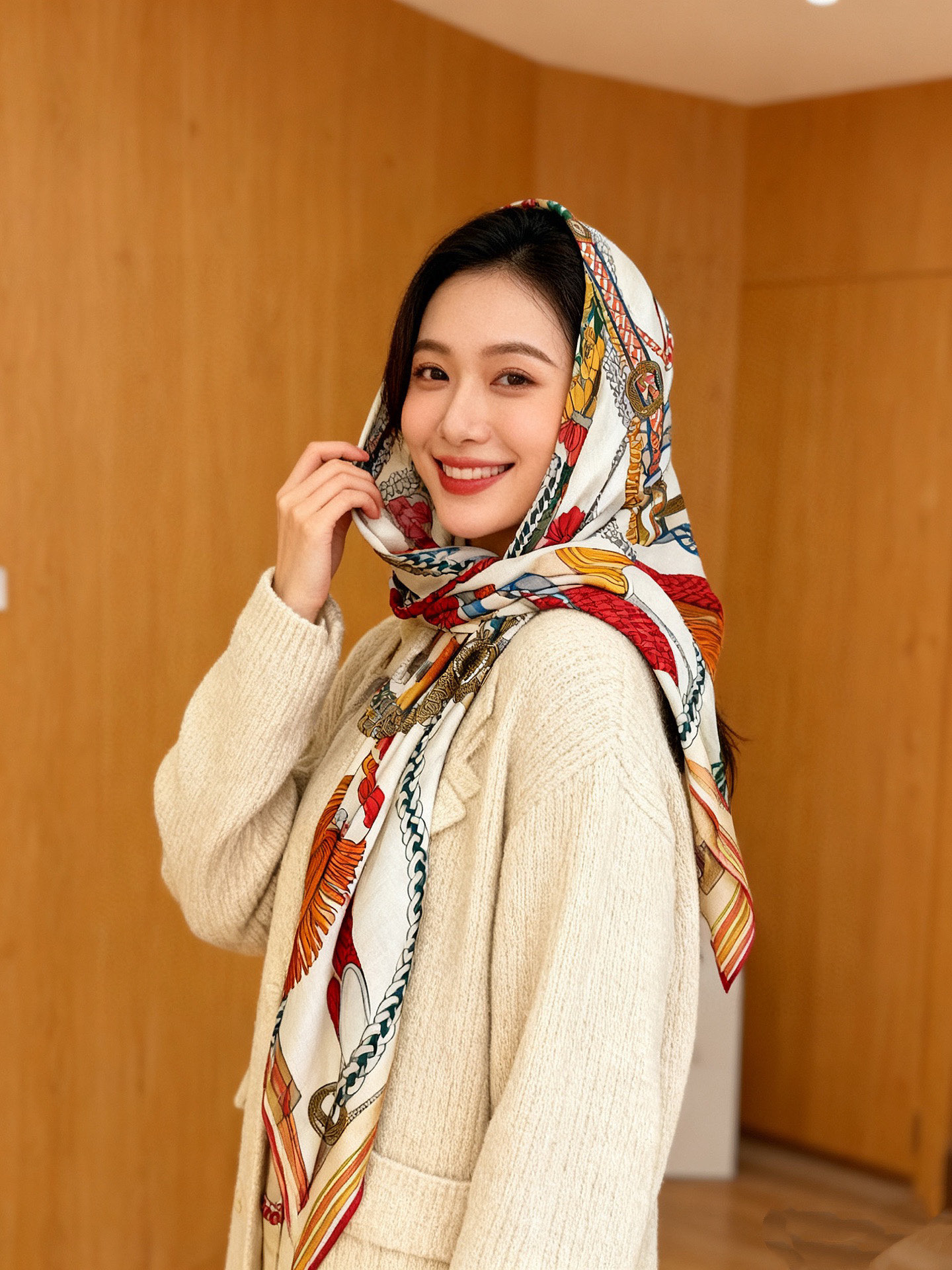 “编织鞍带”140方巾~Hermes 手工卷边丝绒方巾(30%桑蚕丝70%羊绒)这款爱马仕的经典单品展现