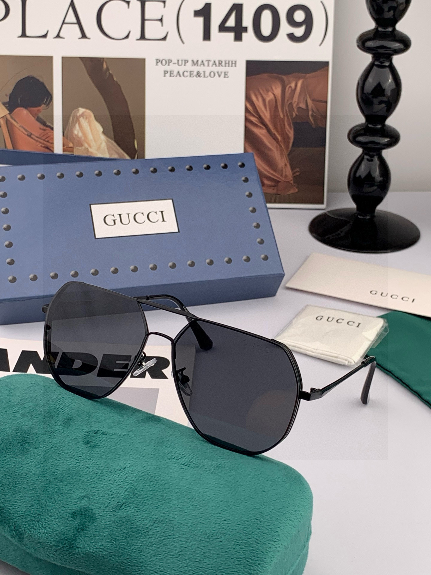 GUCC* 男款炫彩飞行员偏光太阳镜 ❤️材质：高清尼龙加厚卡槽高清偏光镜片 🌹无边框镜架💕颜👍型号：G