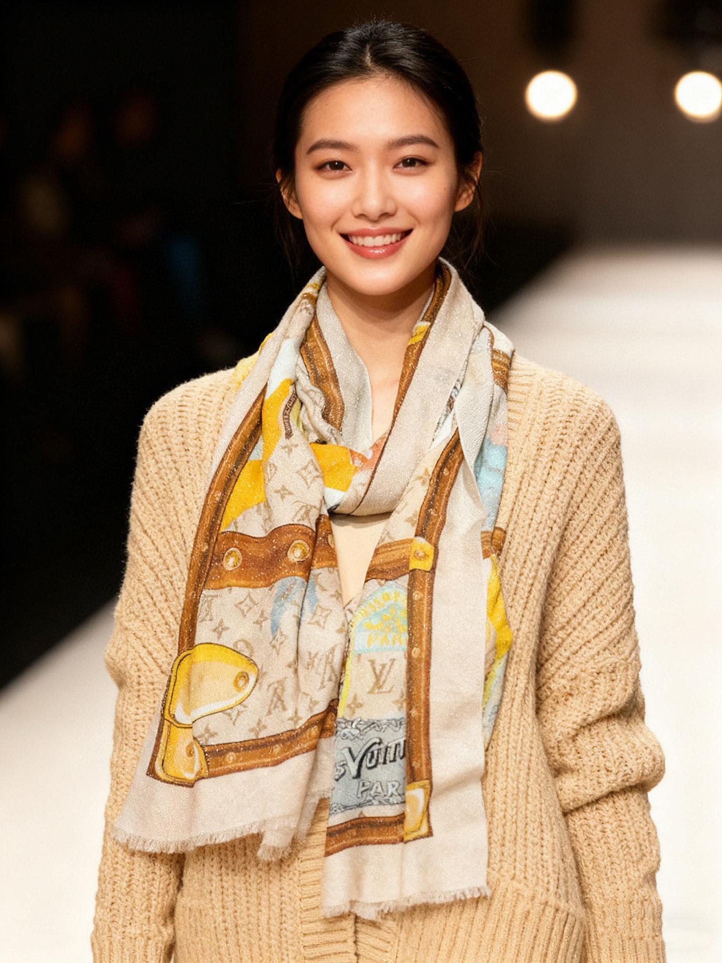 会发光发亮的围巾真心赞‼️驴家【L链条箱包花纹银丝长巾】银丝印花羊绒长巾，2025新款银丝长巾来撷Nou