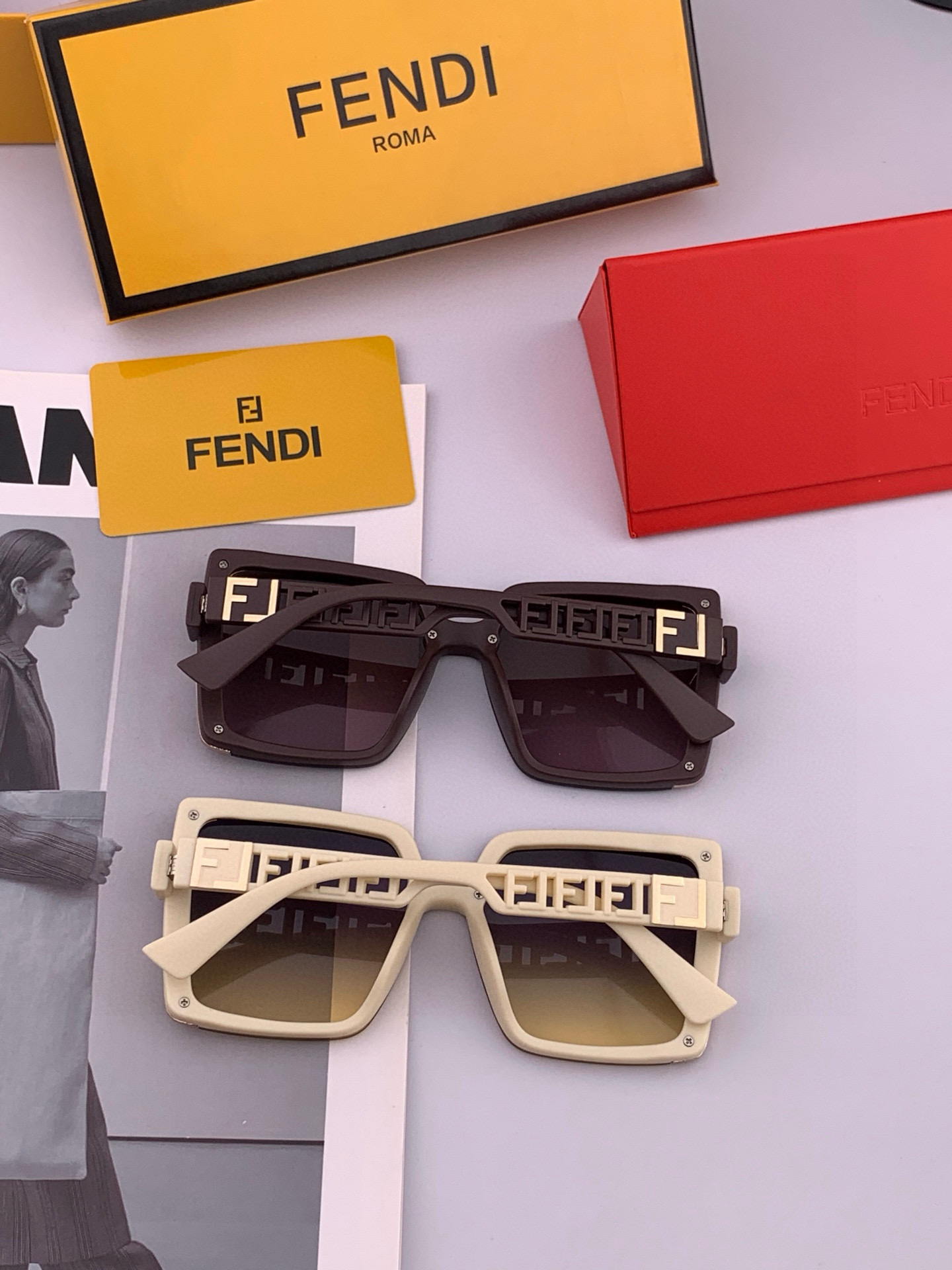 🔺 【芬迪】2025开春新款 潮流爆款 时尚方框太阳镜 高品质 佩戴舒适 网红潮款墨镜 女士高清太阳镜🕶