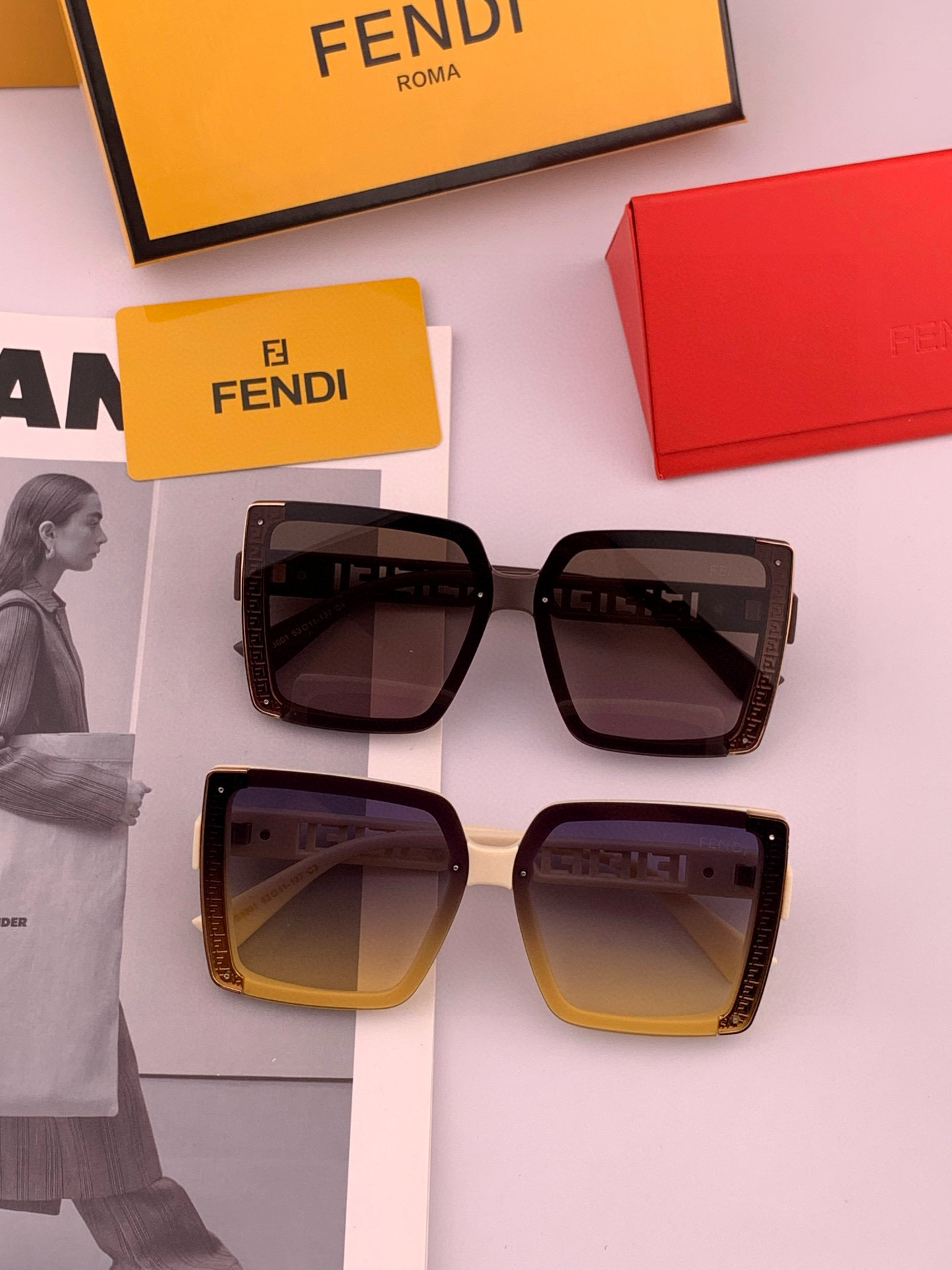 🔺 【芬迪】2025开春新款 潮流爆款 时尚方框太阳镜 高品质 佩戴舒适 网红潮款墨镜 女士高清太阳镜🕶