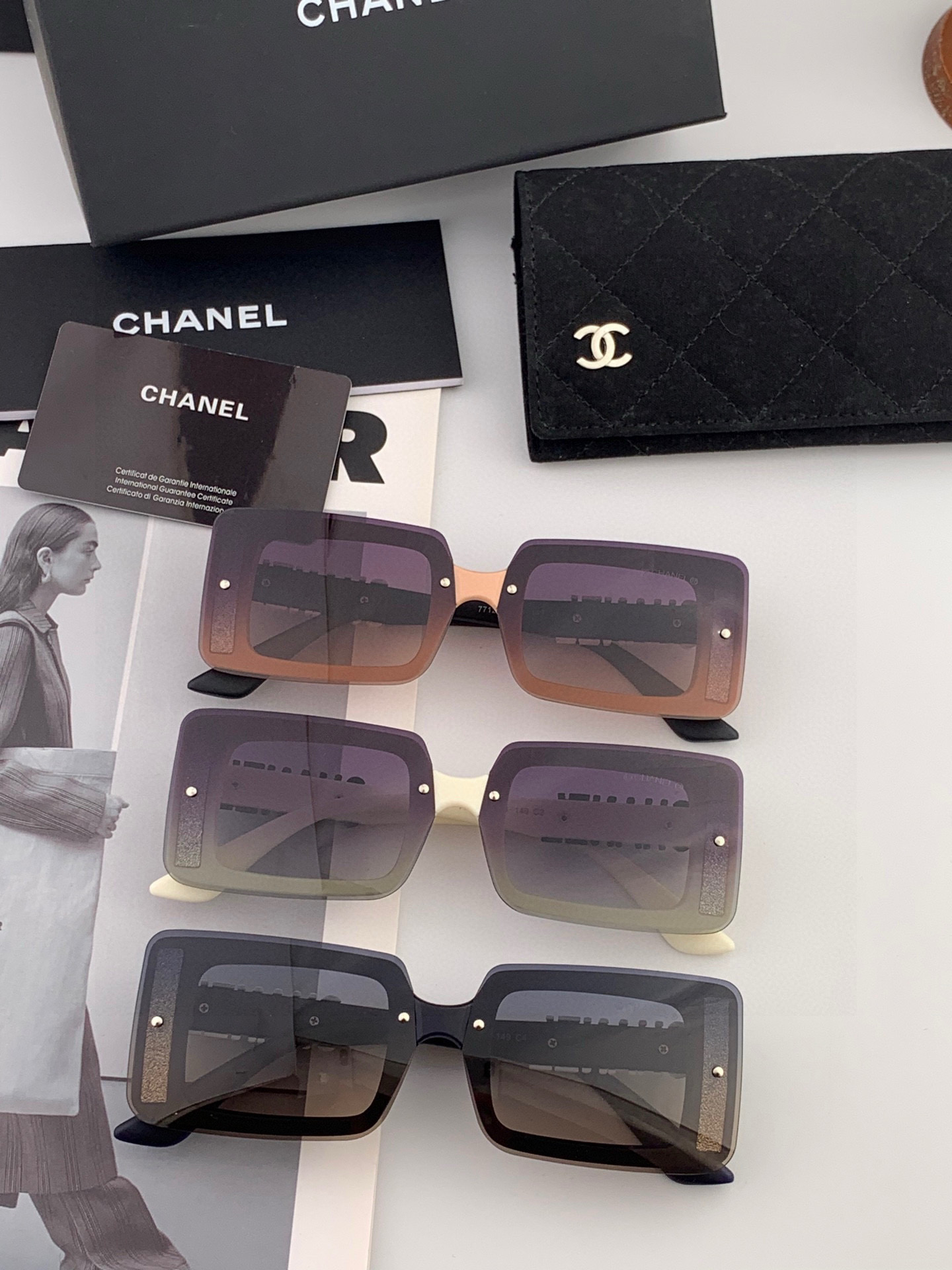 🔺 【香奈儿】2025开春新款 潮流爆款 时尚方框偏光太阳镜 高品质 佩戴舒适 网红潮款墨镜 女士高清加