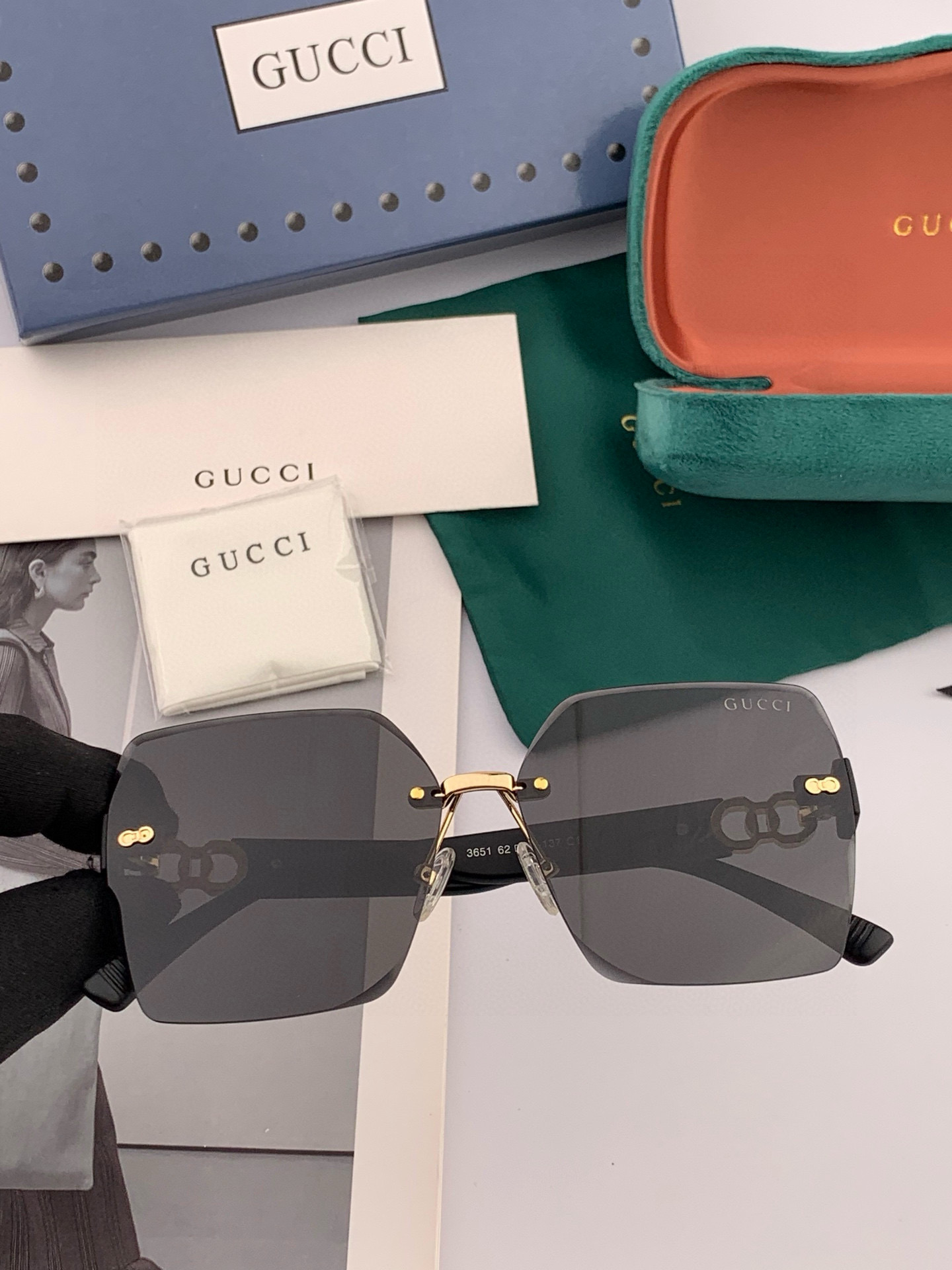 🔺 【GUCCI】2025开春新款 潮流爆款 时尚方框太阳镜 高品质 佩戴舒适 网红潮款墨镜 型号：G1