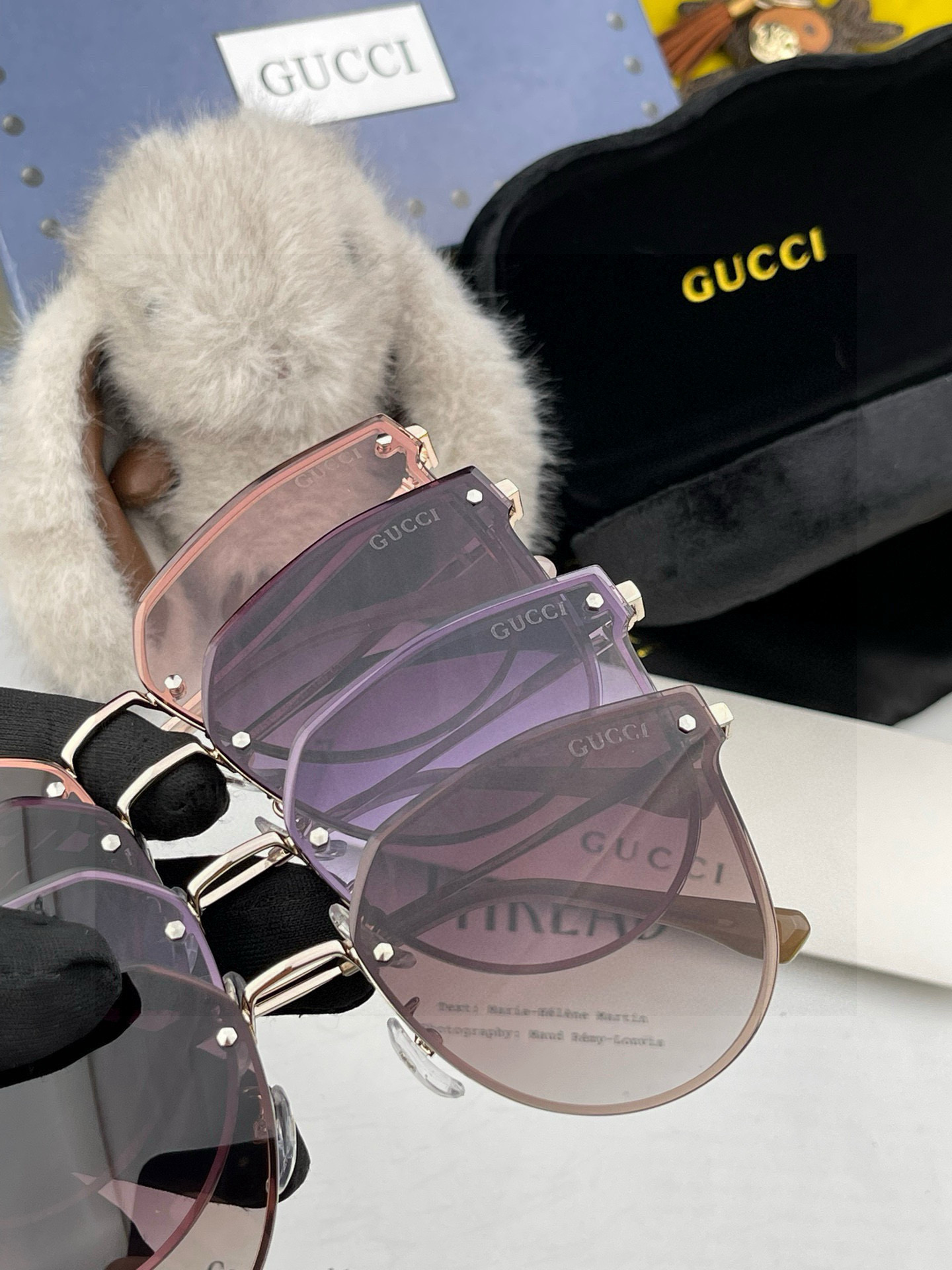 GUCCI 2025开春新款 最新款无框太阳镜 各路网红纷纷带起气场满分‼️ 俏皮甜美.上脸效果更佳.金