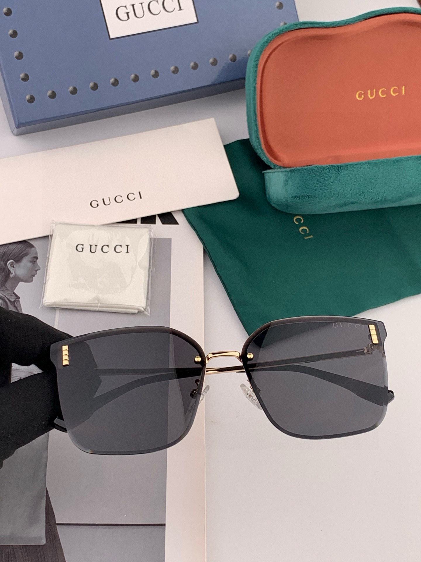 GUCCI 2025开春新款 最新款无框太阳镜 各路网红纷纷带起气场满分‼️ 俏皮甜美.上脸效果更佳.金