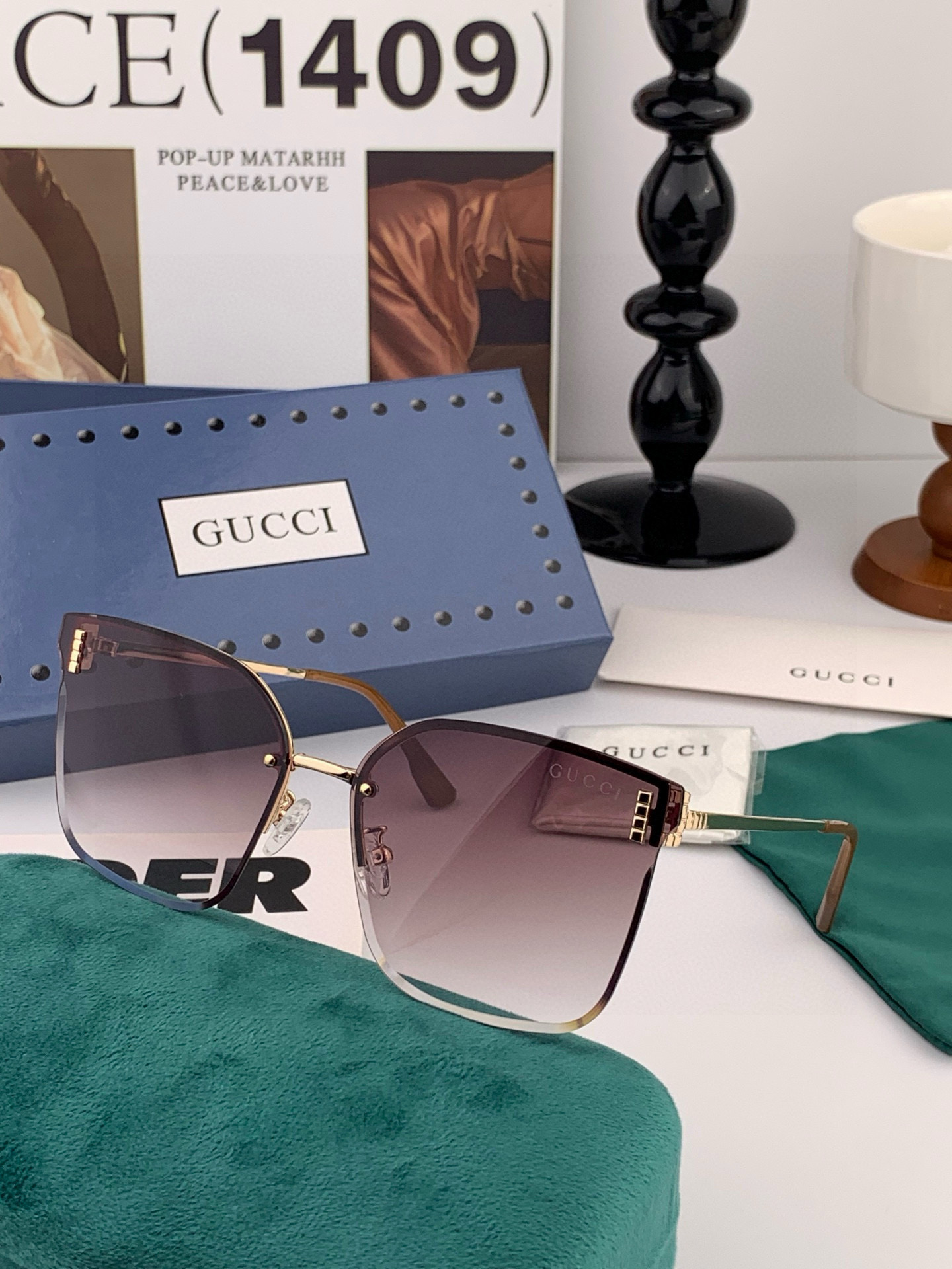 GUCCI 2025开春新款 最新款无框太阳镜 各路网红纷纷带起气场满分‼️ 俏皮甜美.上脸效果更佳.金