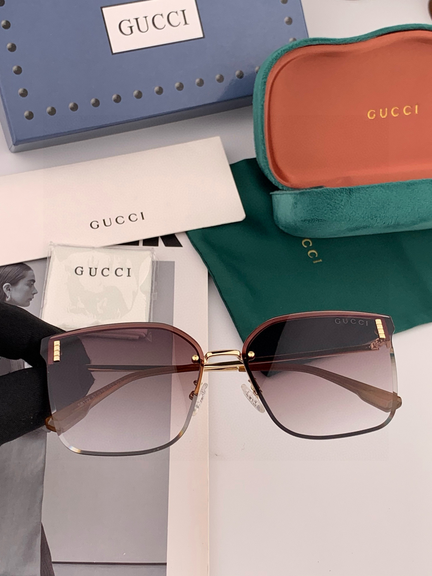 GUCCI 2025开春新款 最新款无框太阳镜 各路网红纷纷带起气场满分‼️ 俏皮甜美.上脸效果更佳.金