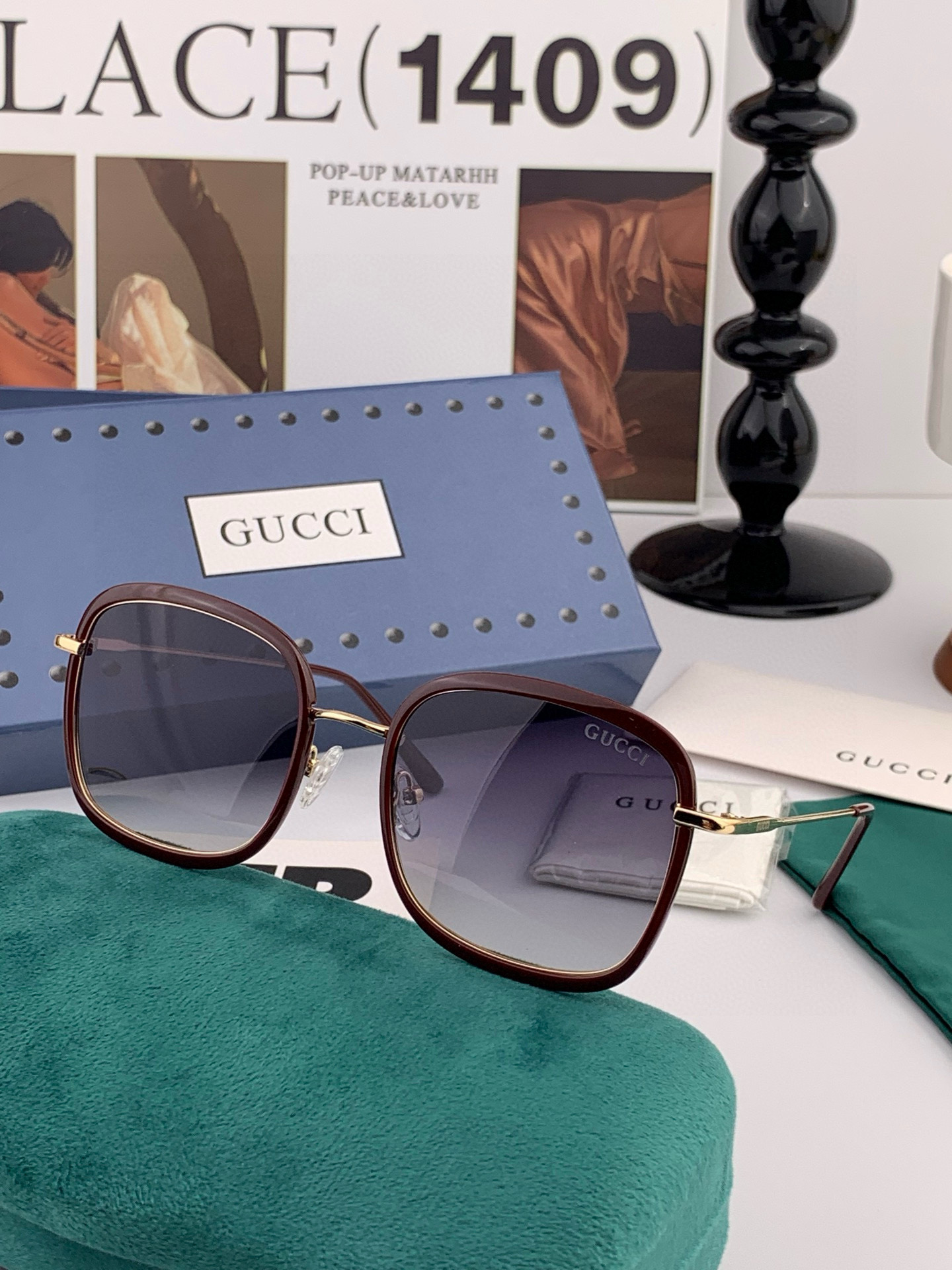 GUCCI 2025开春新款 最新款方框太阳镜 各路网红纷纷带起气场满分‼️ 俏皮甜美.上脸效果更佳.金