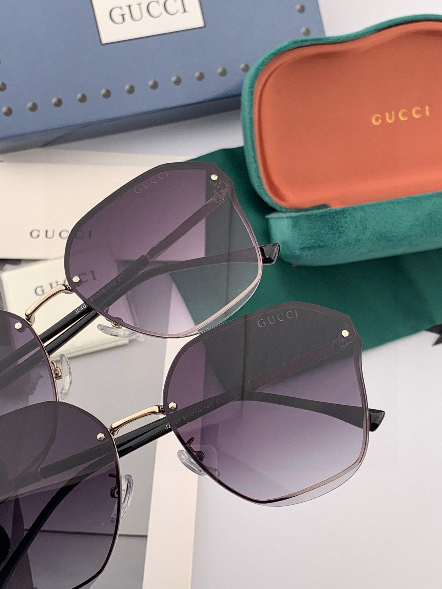 【GUCCI】 新款尼龙太眼镜，无框钻石 切边更有质感，大气女人范儿，大脸小脸都好看 ！型号：G1240