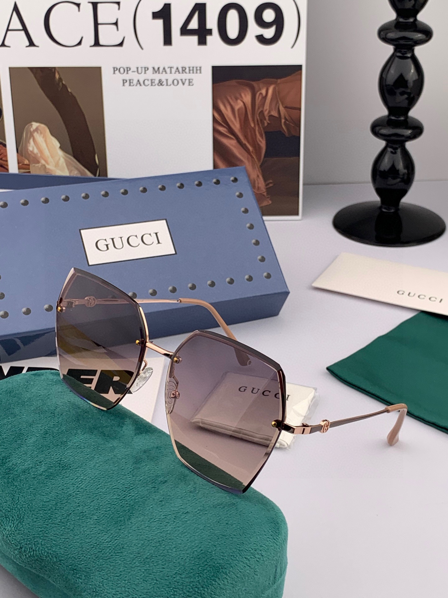 【GUCCI】 新款尼龙太眼镜，无框钻石 切边更有质感，大气女人范儿，大脸小脸都好看 ！型号：G1240