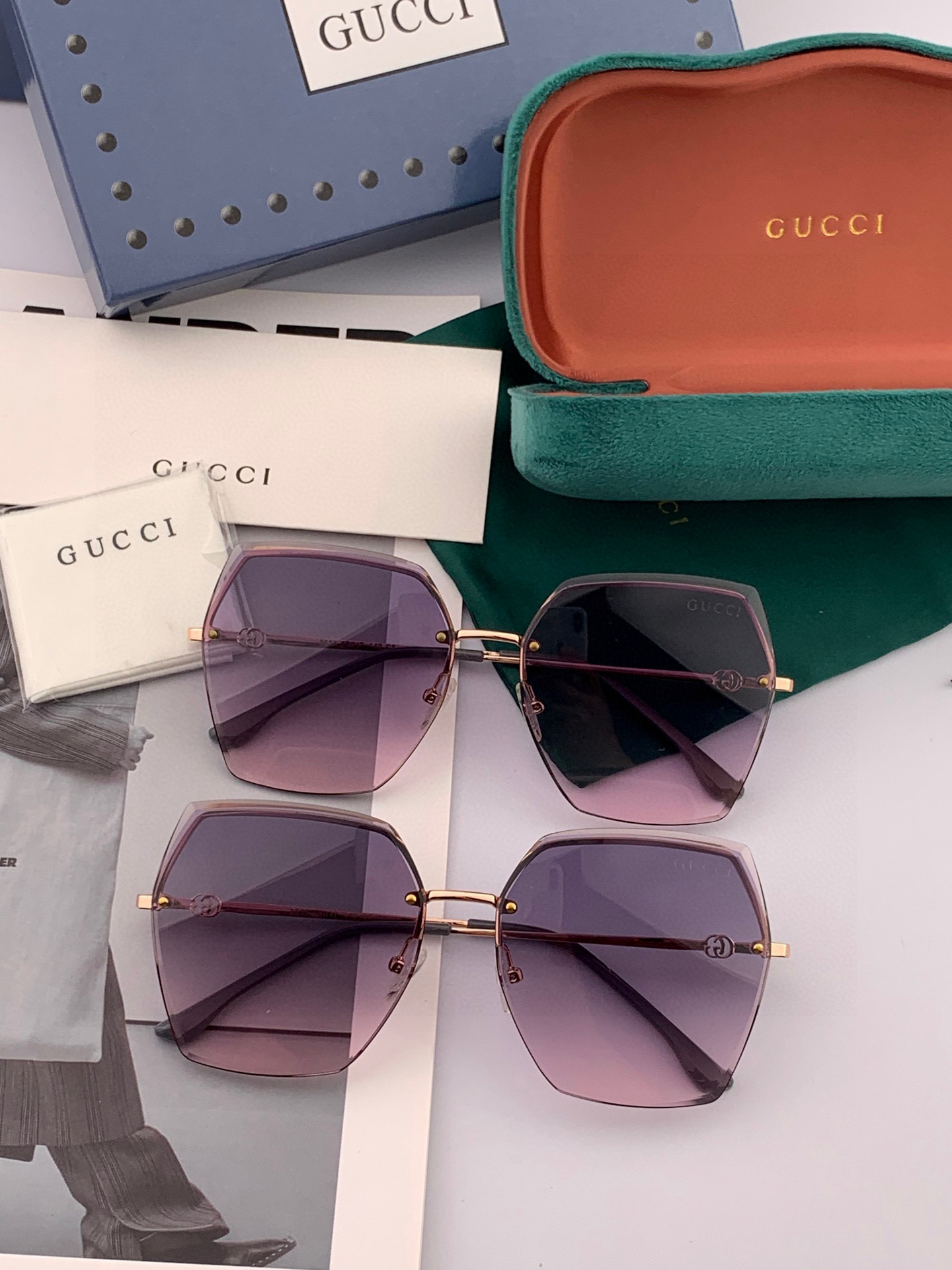 【GUCCI】 新款尼龙太眼镜，无框钻石 切边更有质感，大气女人范儿，大脸小脸都好看 ！型号：G1240