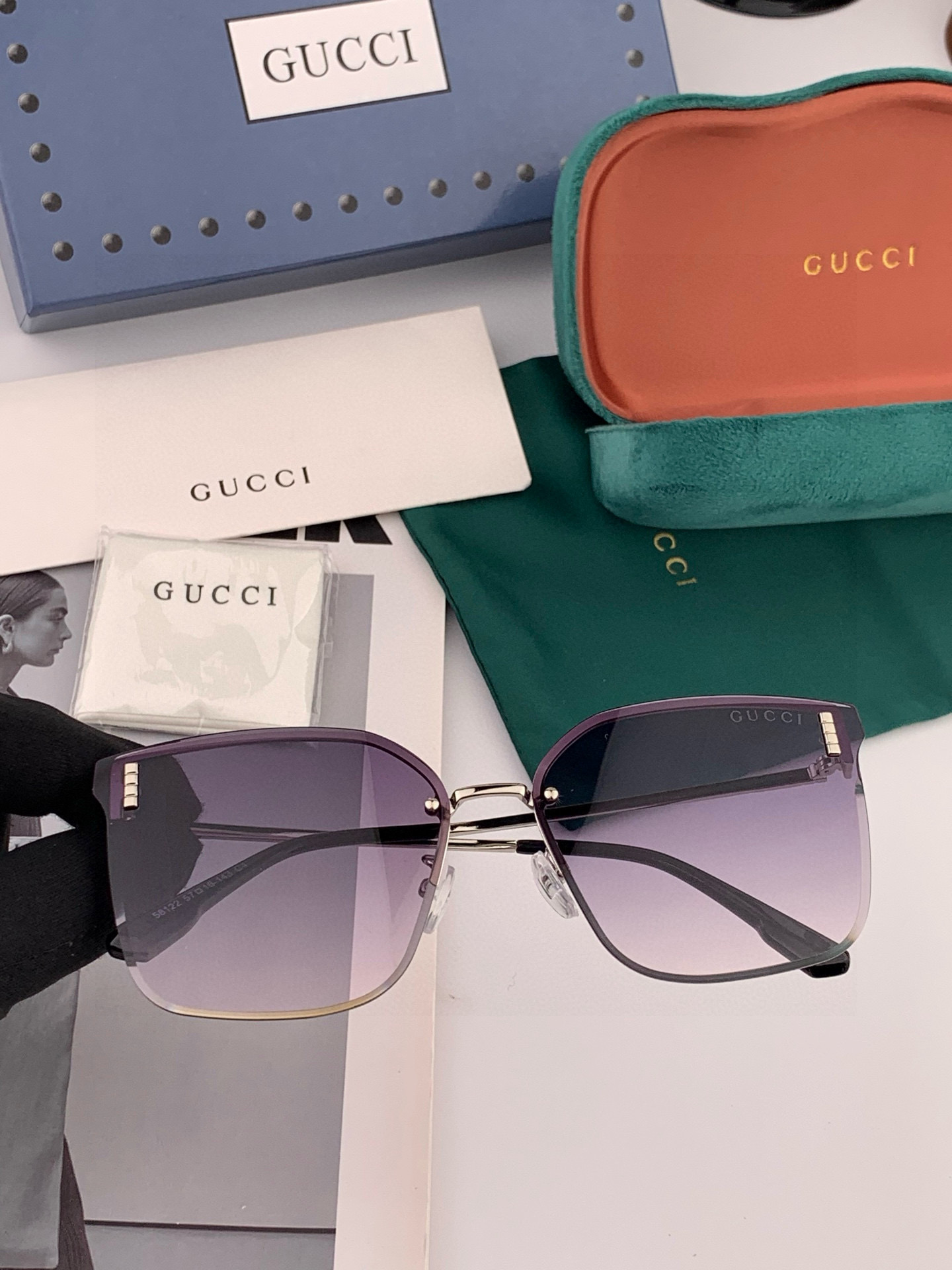 GUCCI 2025开春新款 最新款无框太阳镜 各路网红纷纷带起气场满分‼️ 俏皮甜美.上脸效果更佳.金