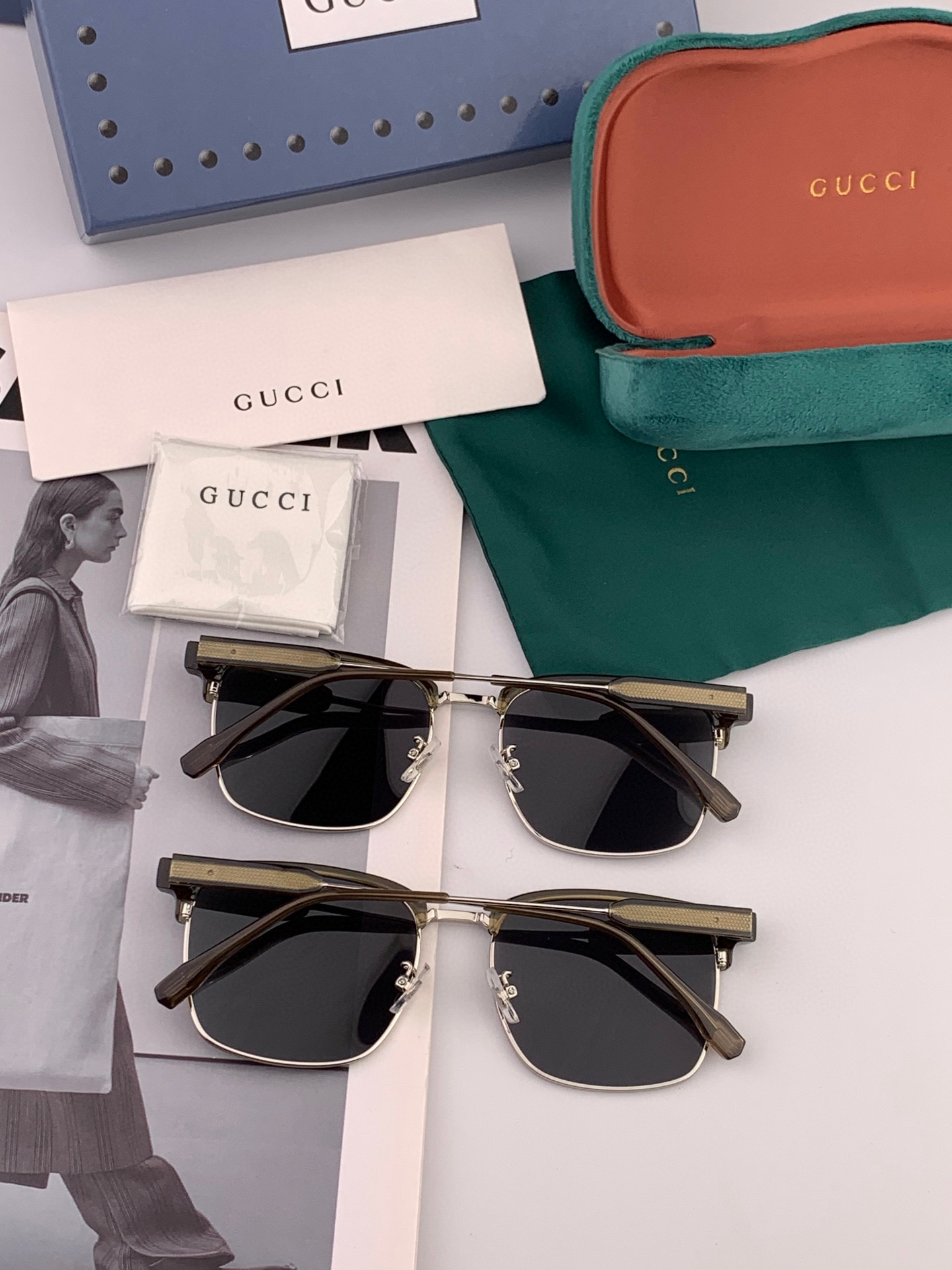 🔺 【GUCCI-偏光太阳镜】2025开春新款 潮流爆款 时尚方框偏光太阳镜 高品质 佩戴舒适 网红潮款