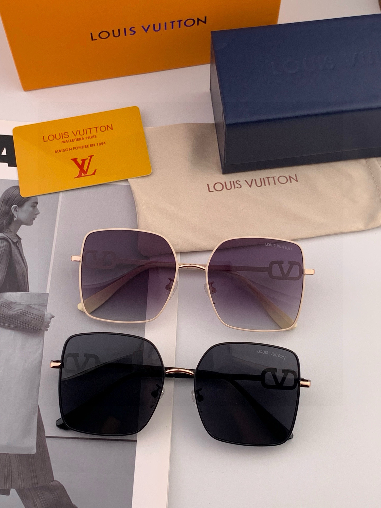 【偏光系列】lv大框太阳镜墨镜经典的方框设计，不挑脸型，无论搭配大衣还是连衣裙都非常显气质偏光镜片预防紫