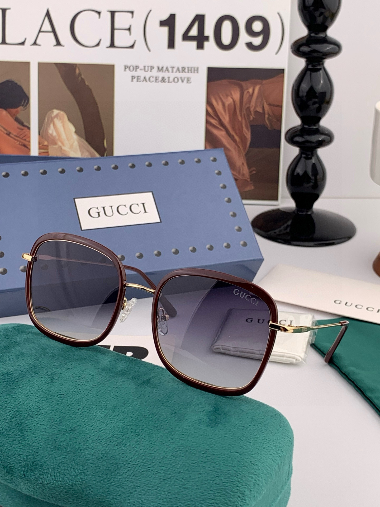 GUCCI 2025开春新款 最新款方框太阳镜 各路网红纷纷带起气场满分‼️ 俏皮甜美.上脸效果更佳.金