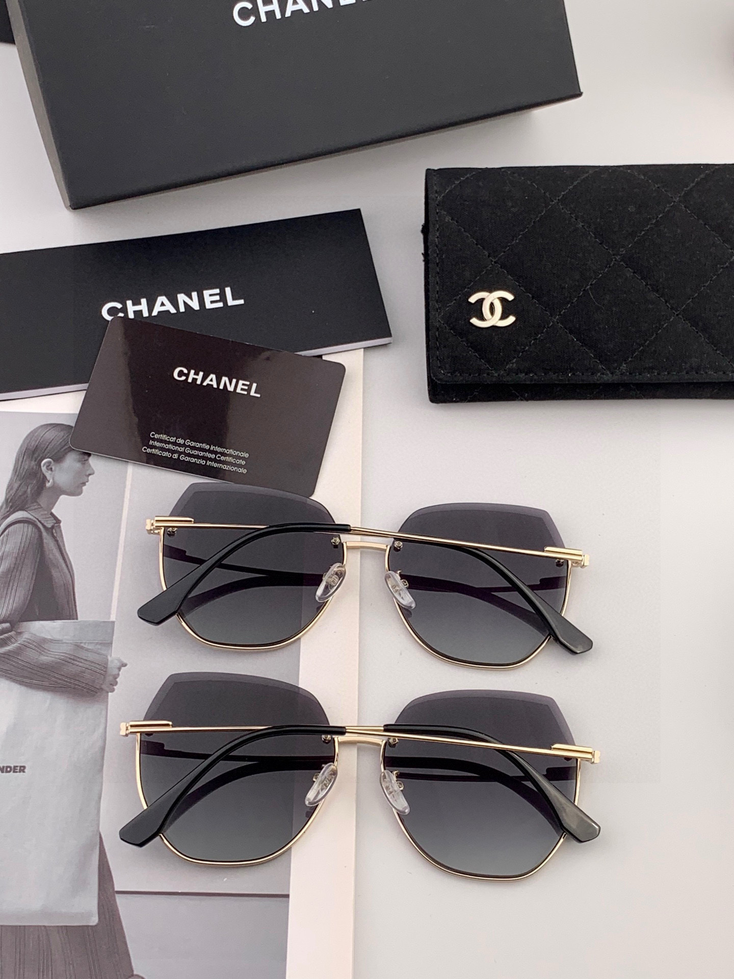 【CHANEL】香奈儿 新款尼龙偏光太眼镜，无框钻石 切边更有质感，大气女人范儿，大脸小脸都好看 ！型号