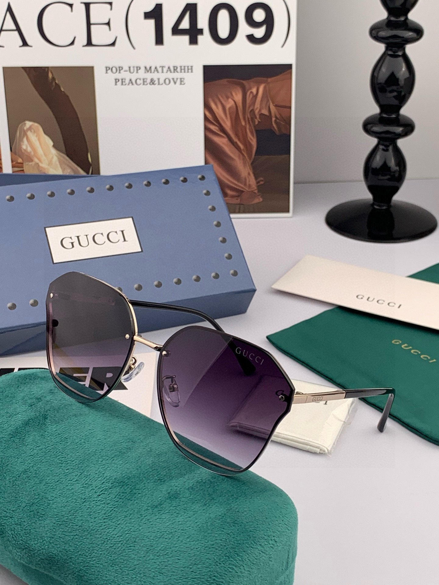 【GUCCI】 新款尼龙太眼镜，无框钻石 切边更有质感，大气女人范儿，大脸小脸都好看 ！型号：G1240