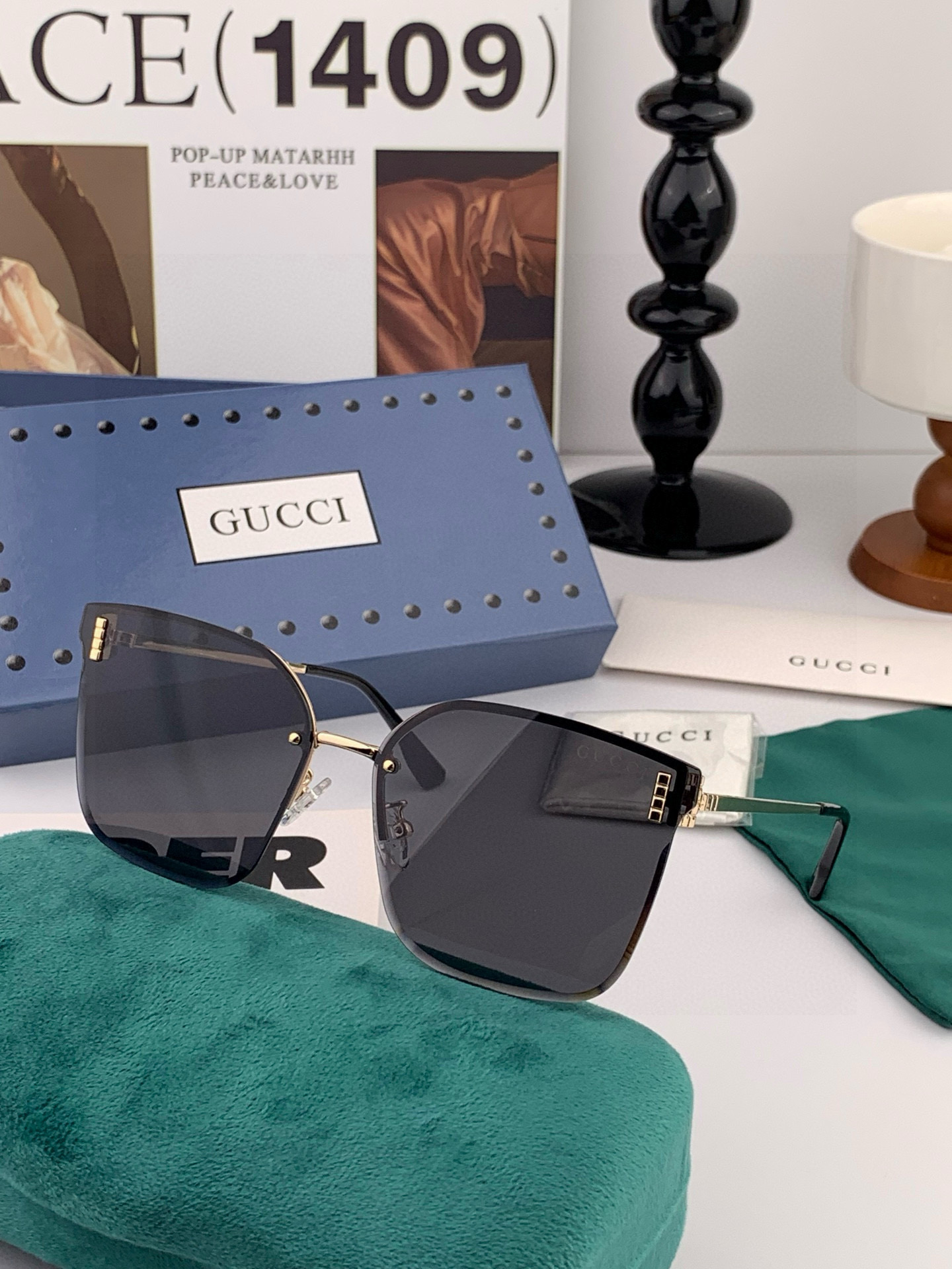 GUCCI 2025开春新款 最新款无框太阳镜 各路网红纷纷带起气场满分‼️ 俏皮甜美.上脸效果更佳.金