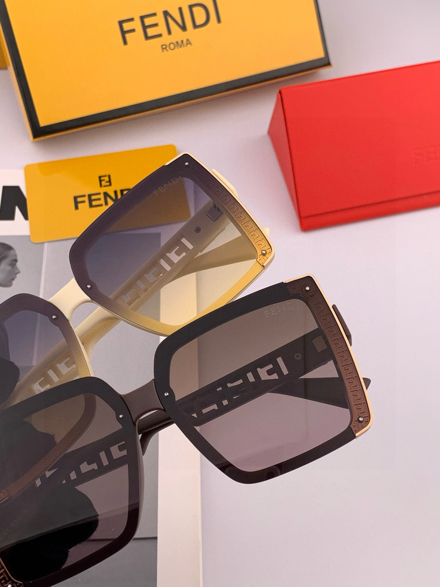 🔺 【芬迪】2025开春新款 潮流爆款 时尚方框偏光太阳镜 高品质 佩戴舒适 网红潮款墨镜 女士高清偏光