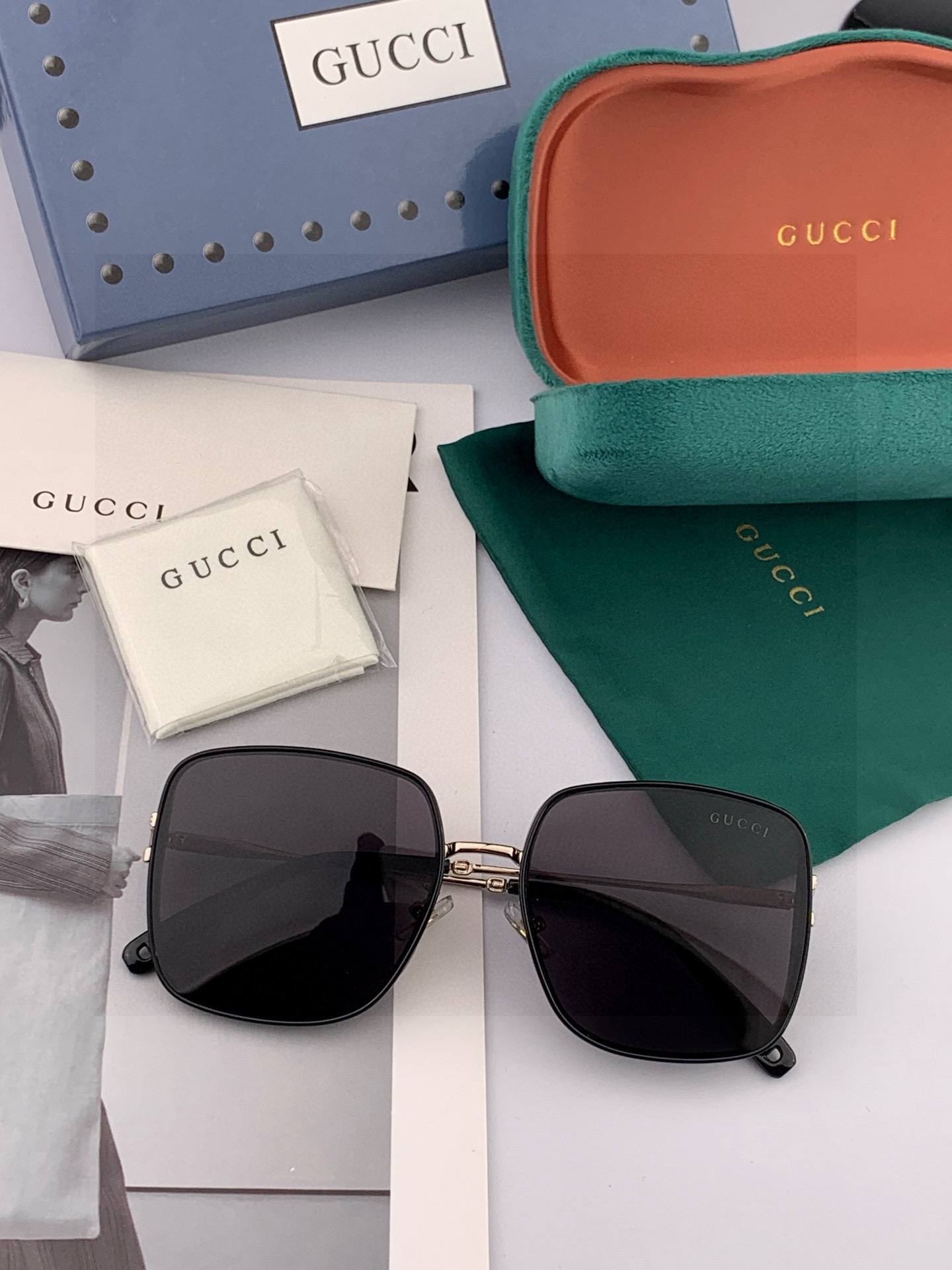 【尼龙偏光系列】GUCCI太阳镜墨圆框设计，不挑脸型，无论搭配大衣还是连衣裙都非常显气质偏光镜片预防紫外