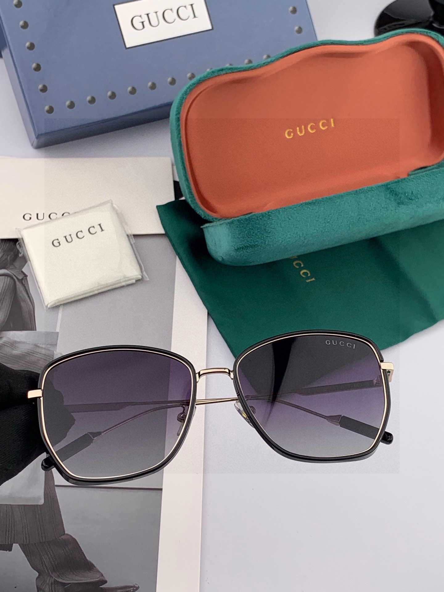 【尼龙偏光系列】GUCCI太阳镜墨圆框设计，不挑脸型，无论搭配大衣还是连衣裙都非常显气质偏光镜片预防紫外