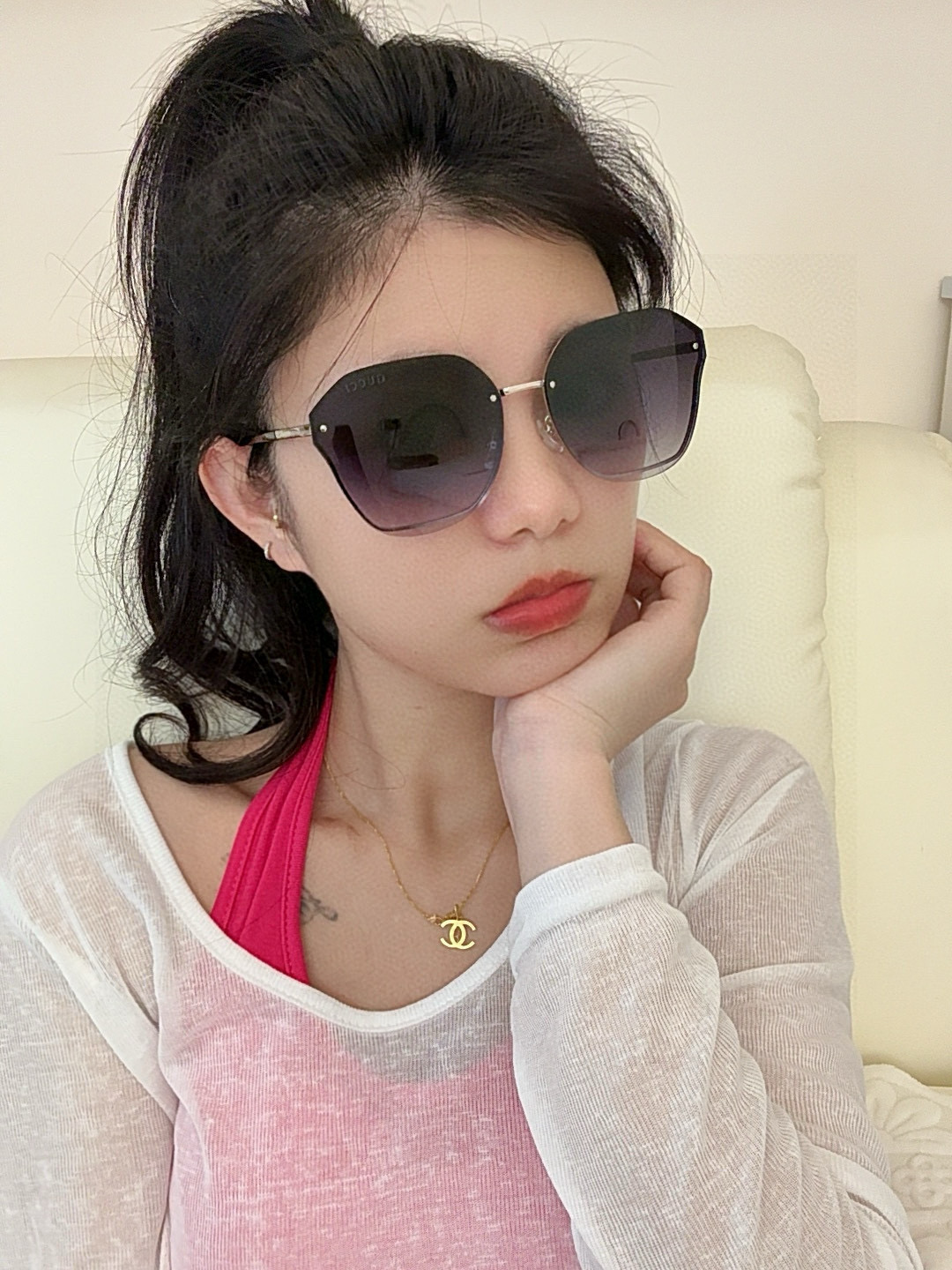 【GUCCI】 新款尼龙太眼镜，无框钻石 切边更有质感，大气女人范儿，大脸小脸都好看 ！型号：G1240