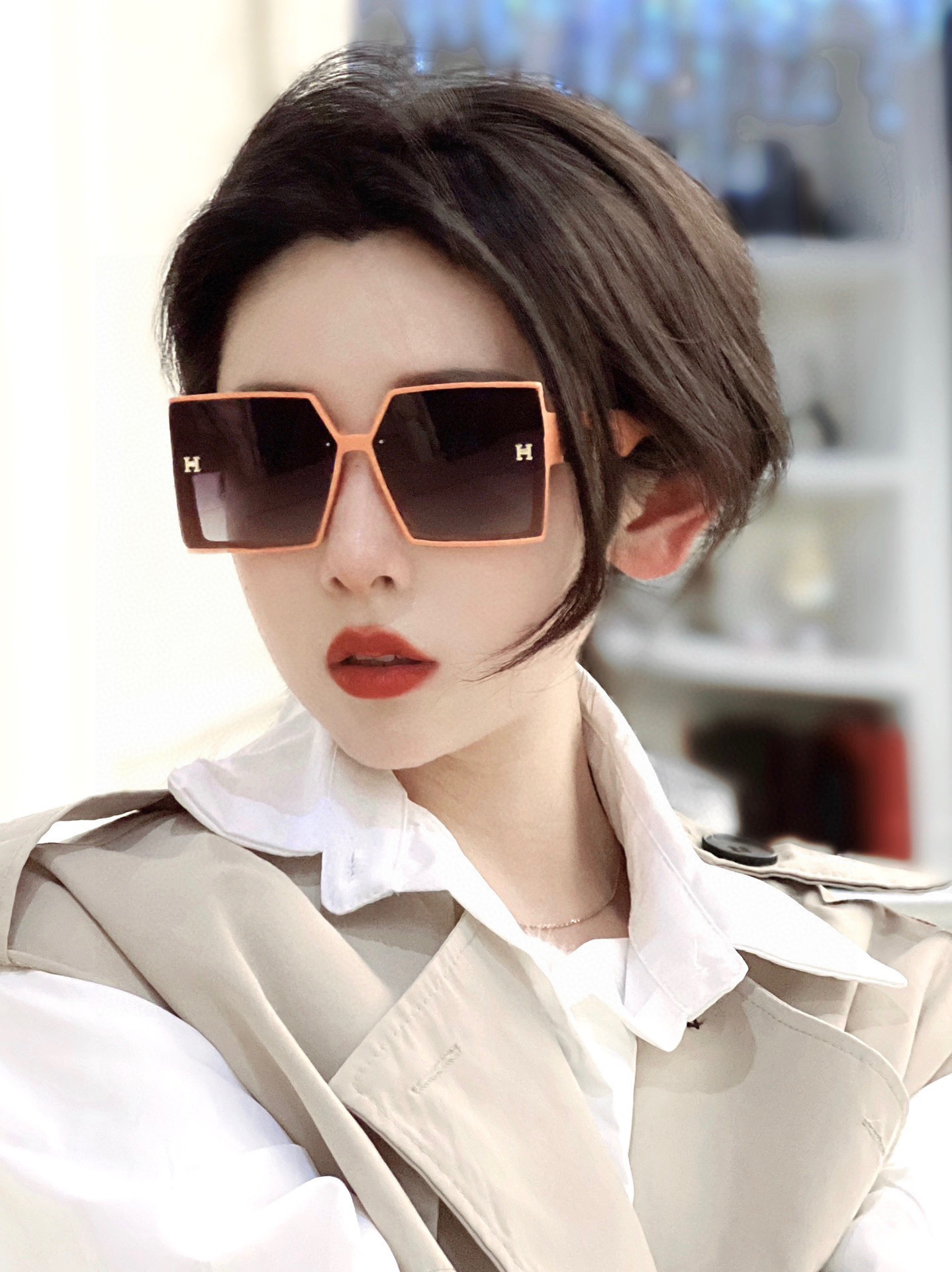 【TR偏光系列】爱马仕 经典的方框设计，不挑脸型，无论搭配大衣还是连衣裙都非常显气质尼龙偏光镜片预防紫外