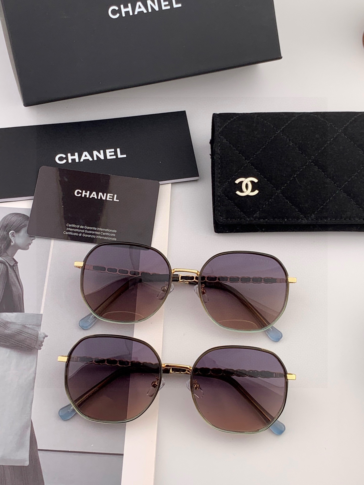 【CHANEL】香奈儿 新款尼龙偏光太眼镜，无框钻石 切边更有质感，大气女人范儿，大脸小脸都好看 ！型号