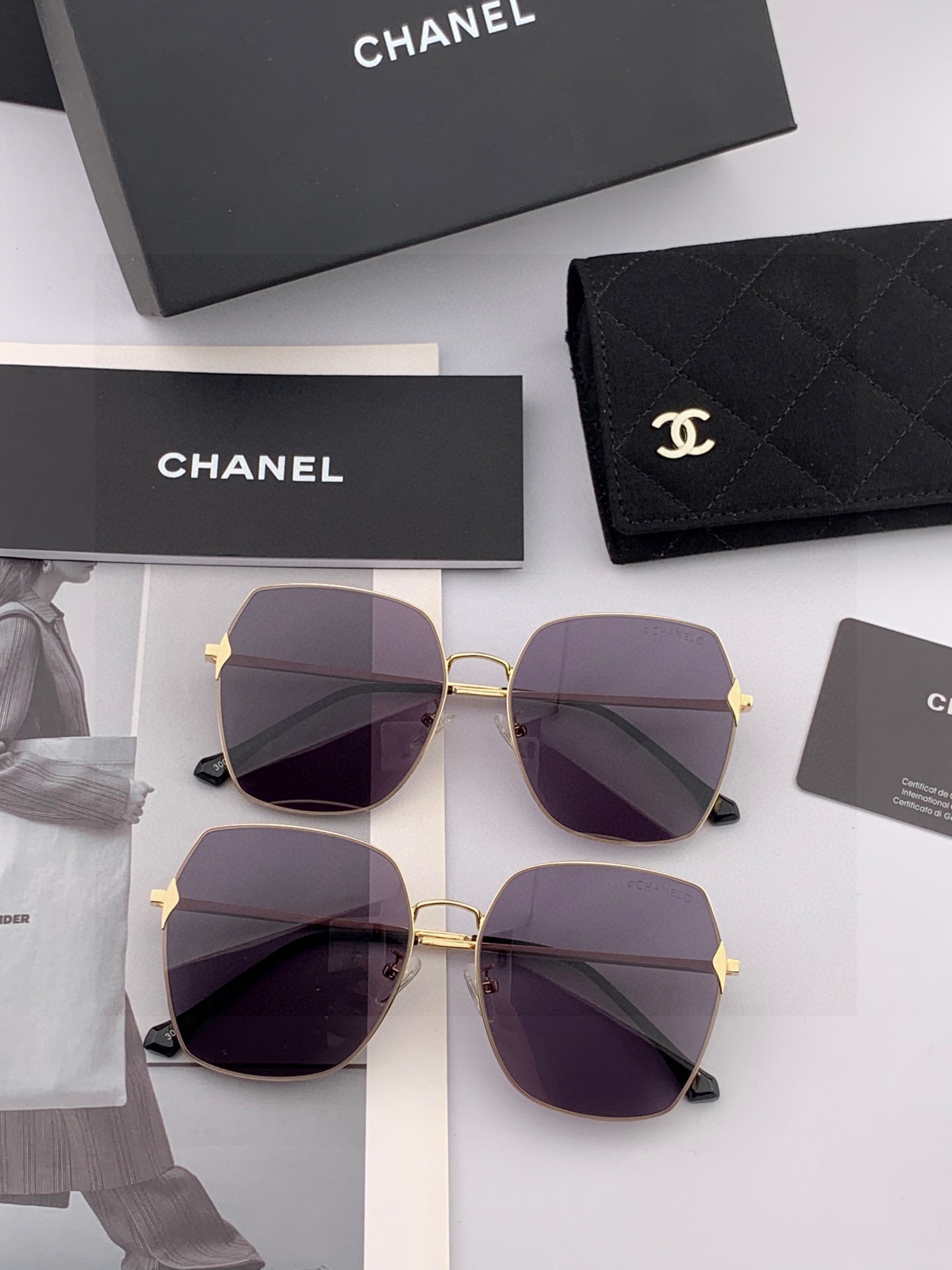 【CHANEL】香奈儿 新款尼龙偏光太眼镜，无框钻石 切边更有质感，大气女人范儿，大脸小脸都好看 ！型号