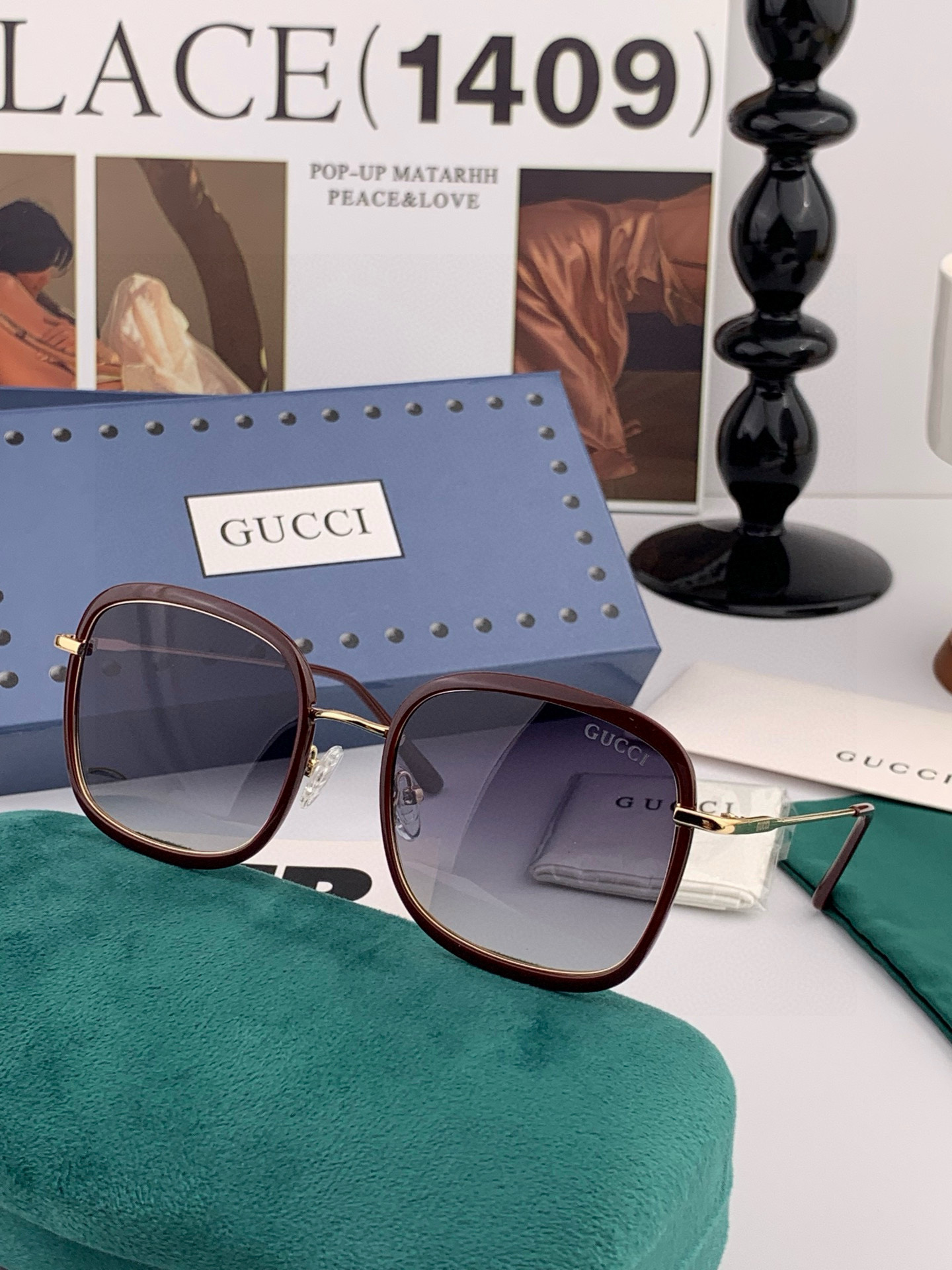 GUCCI 2025开春新款 最新款方框太阳镜 各路网红纷纷带起气场满分‼️ 俏皮甜美.上脸效果更佳.金