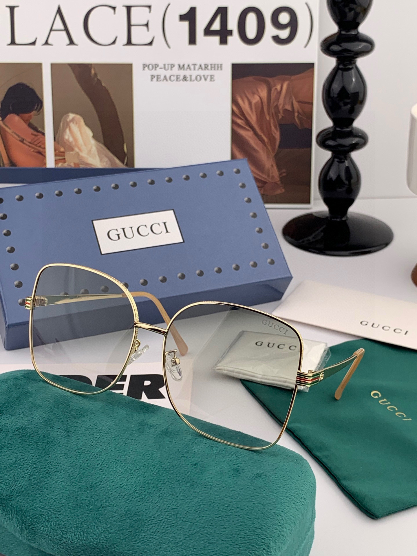 GUCCI 2025开春新款 最新款方框太阳镜 各路网红纷纷带起气场满分‼️ 俏皮甜美.上脸效果更佳.金