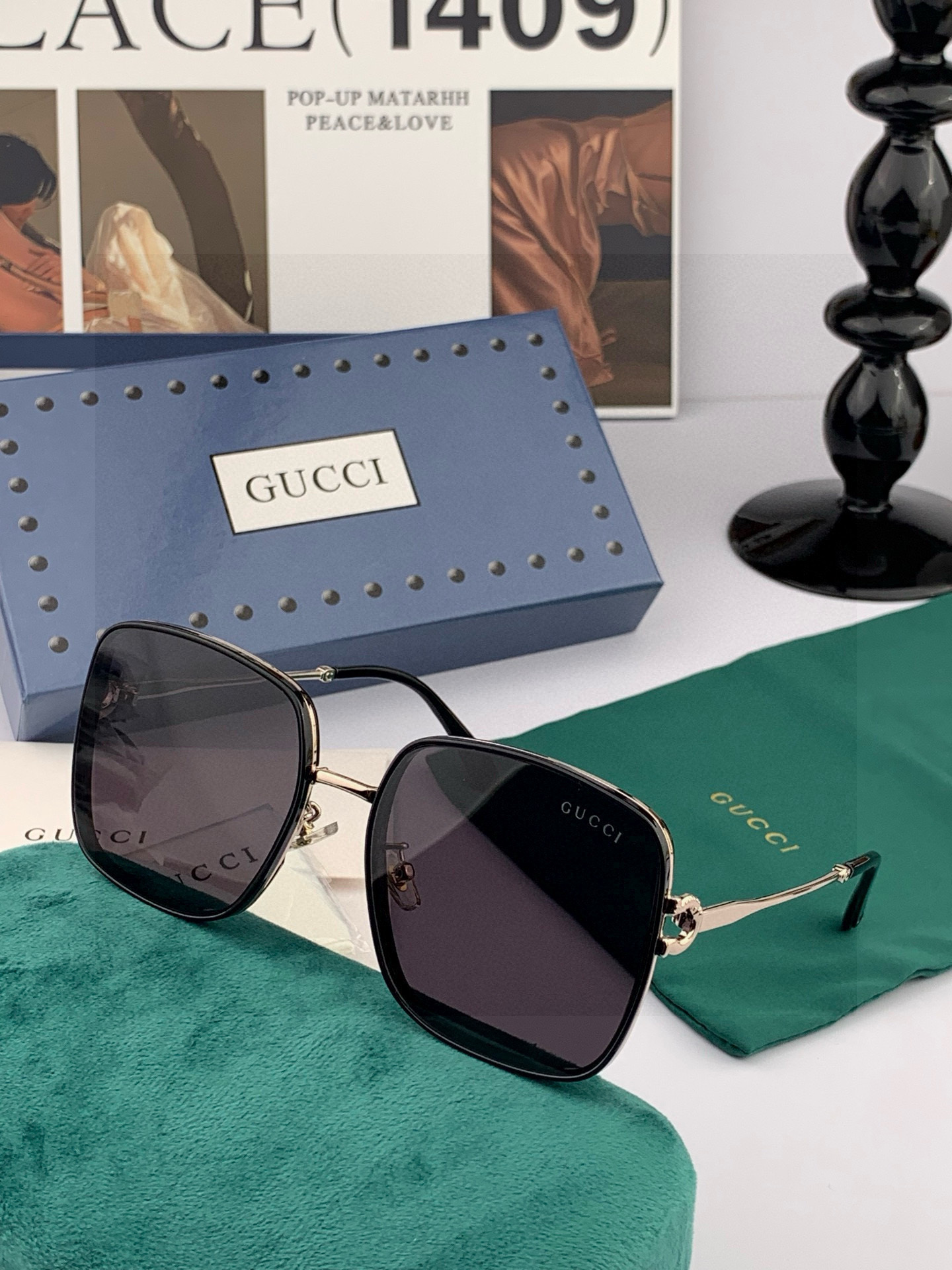 【尼龙偏光系列】GUCCI太阳镜墨圆框设计，不挑脸型，无论搭配大衣还是连衣裙都非常显气质偏光镜片预防紫外