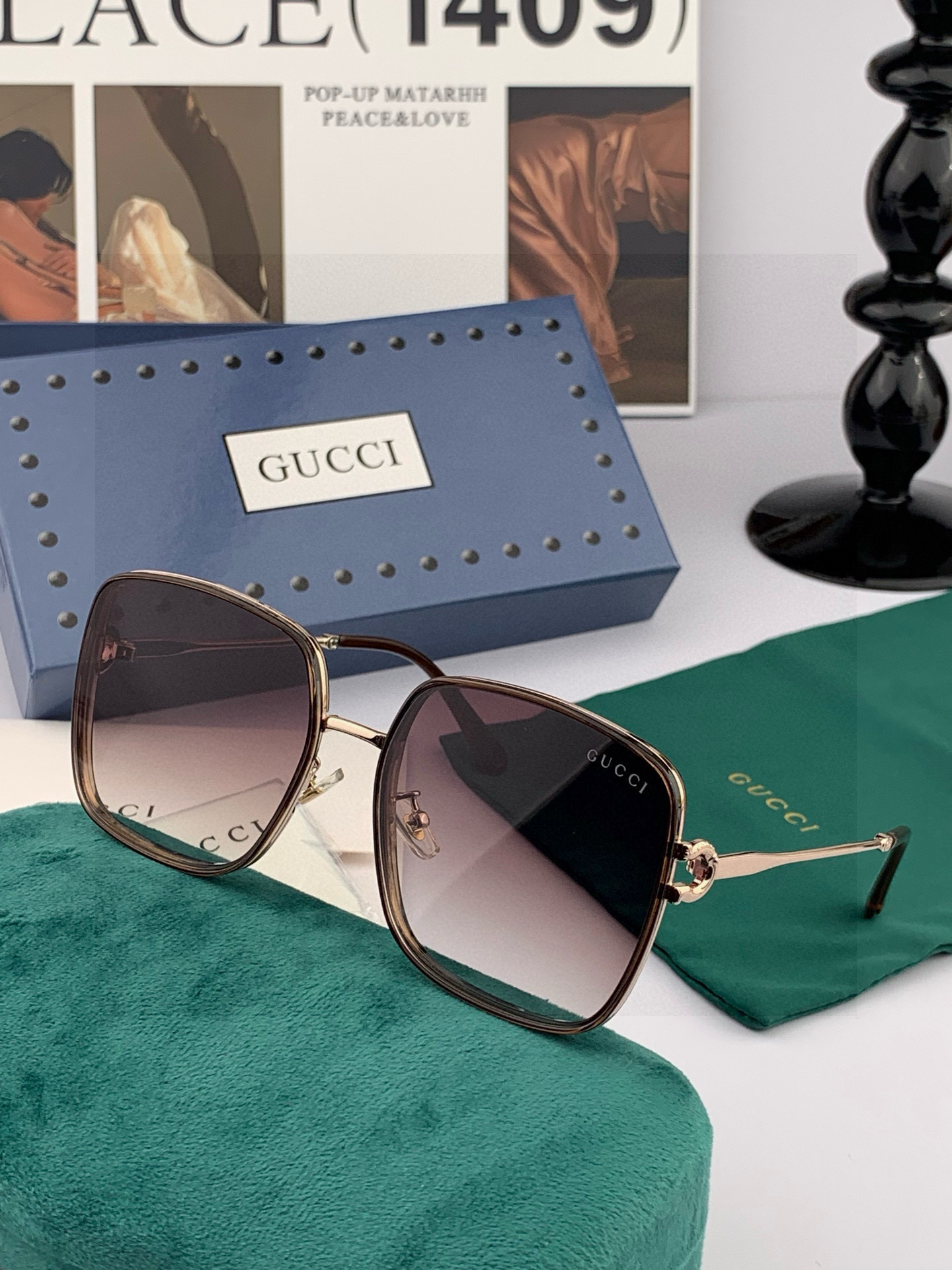 【尼龙偏光系列】GUCCI太阳镜墨圆框设计，不挑脸型，无论搭配大衣还是连衣裙都非常显气质偏光镜片预防紫外