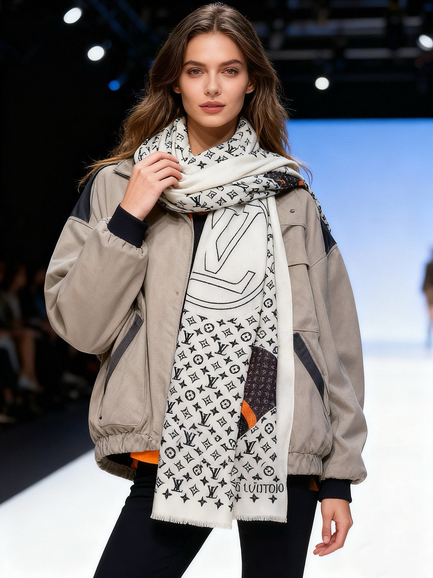 会发光发亮的围巾and Away 系列,致意路易威登的旅行传承.描绘 Monogram 载着路易威登手袋和行李箱升向天空之景 羊绒材质❗️轻奢感十足👸 🌺专柜新款🌟面料追求造型,手感挺括,高端设计师配色均考虑上身效果和色彩饱和度,色泽新鲜浓郁非常精致又有名媛气质!好货不等人,喜欢就不能错过哦!快快砸单来吧🎁尺寸:100*200