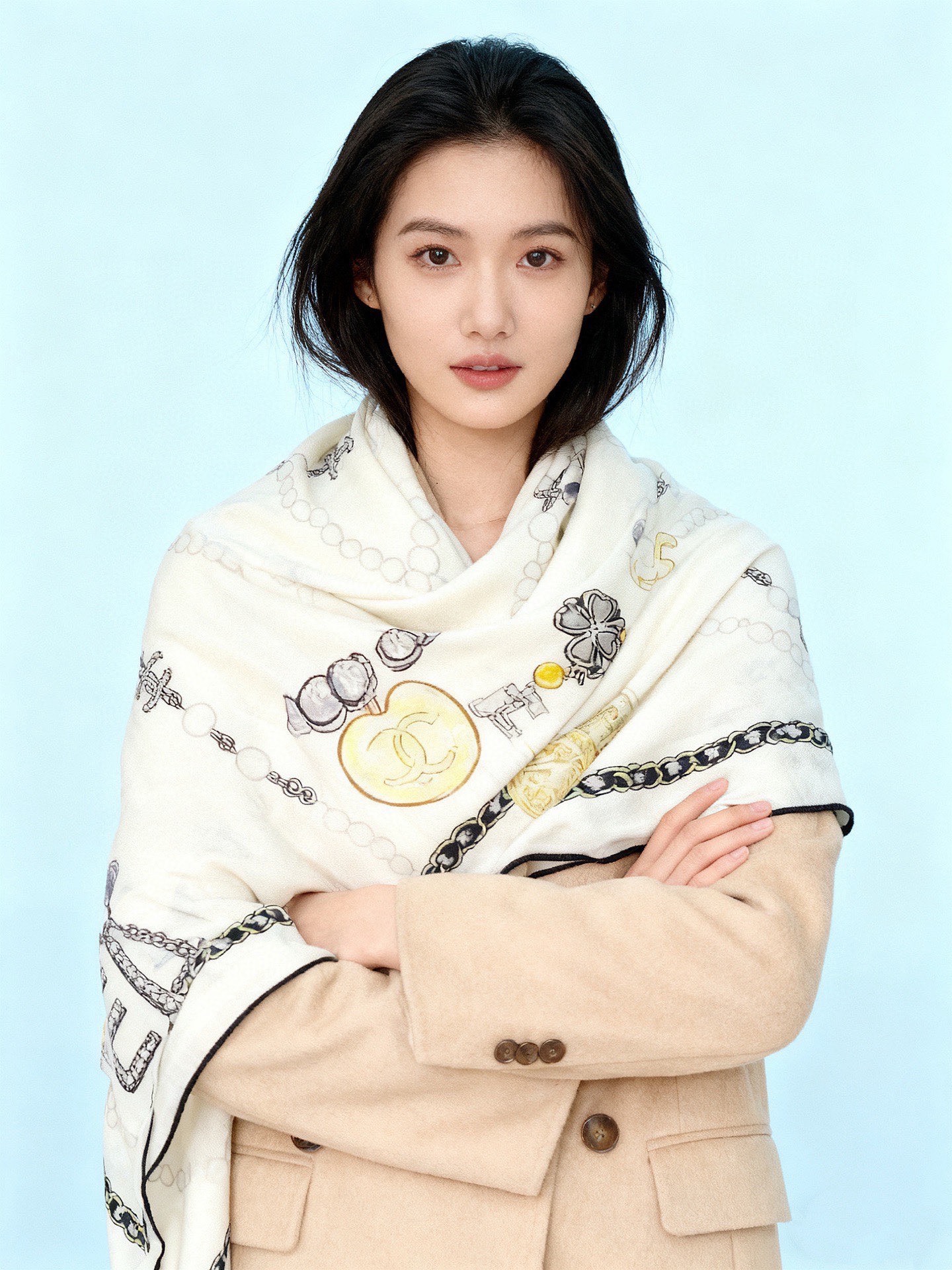 Chanel ~25秋冬新品～“珠光宝气”【140双面丝绒披肩】手工卷边丝绒方巾（30%桑蚕丝70%羊绒