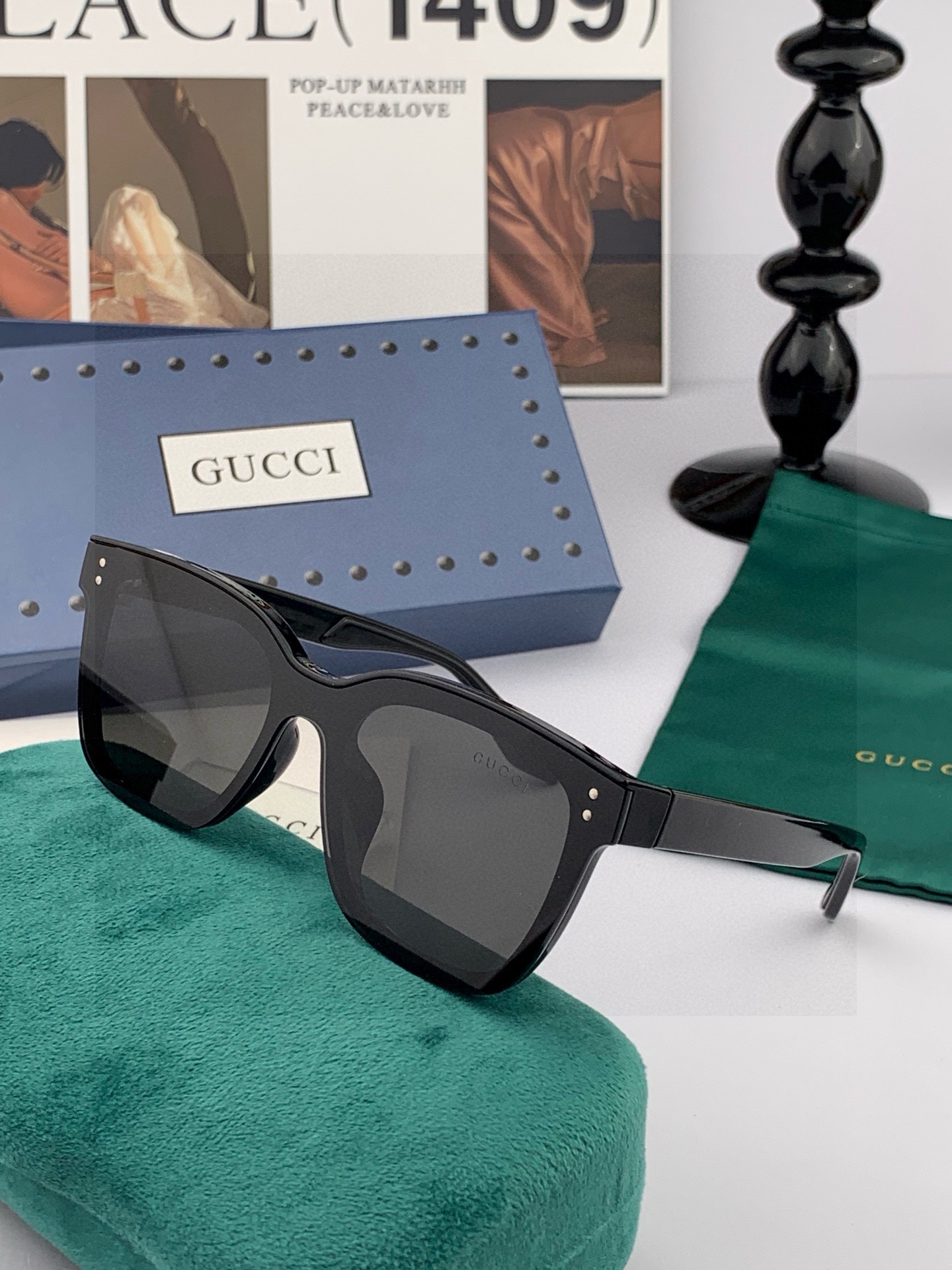GUCCI 新款连体尼龙偏光太眼镜，情侣款时尚方框太阳镜佩戴舒适网红潮流款墨镜，大气女人范儿，大脸小脸都