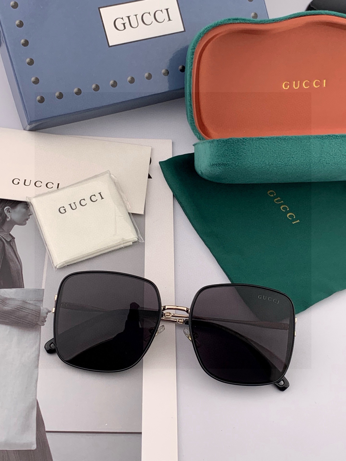 【尼龙偏光系列】GUCCI太阳镜墨圆框设计，不挑脸型，无论搭配大衣还是连衣裙都非常显气质偏光镜片预防紫外