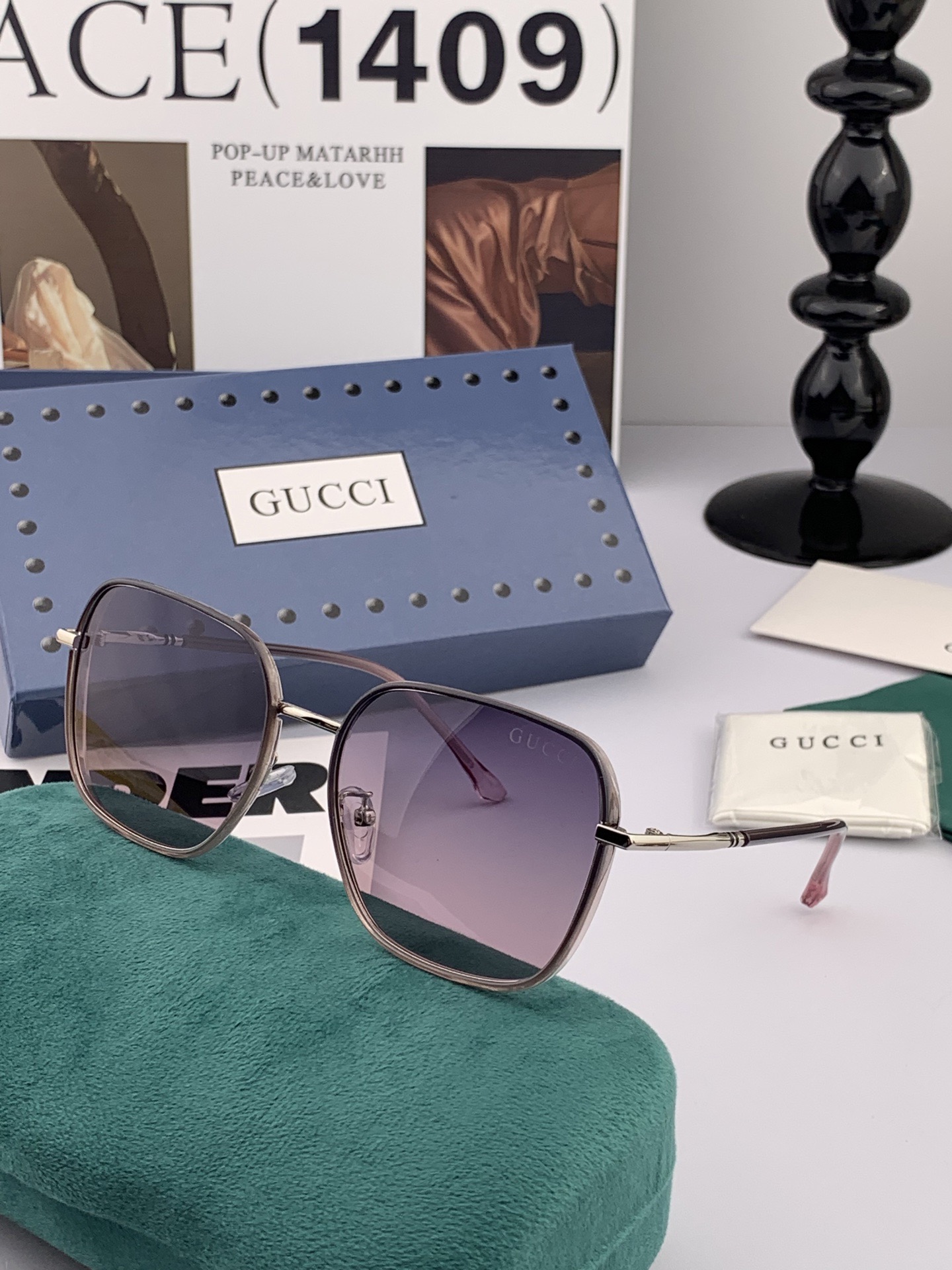 GUCCI 2025开春新款 最新款方框太阳镜 各路网红纷纷带起气场满分‼️ 俏皮甜美.上脸效果更佳.金