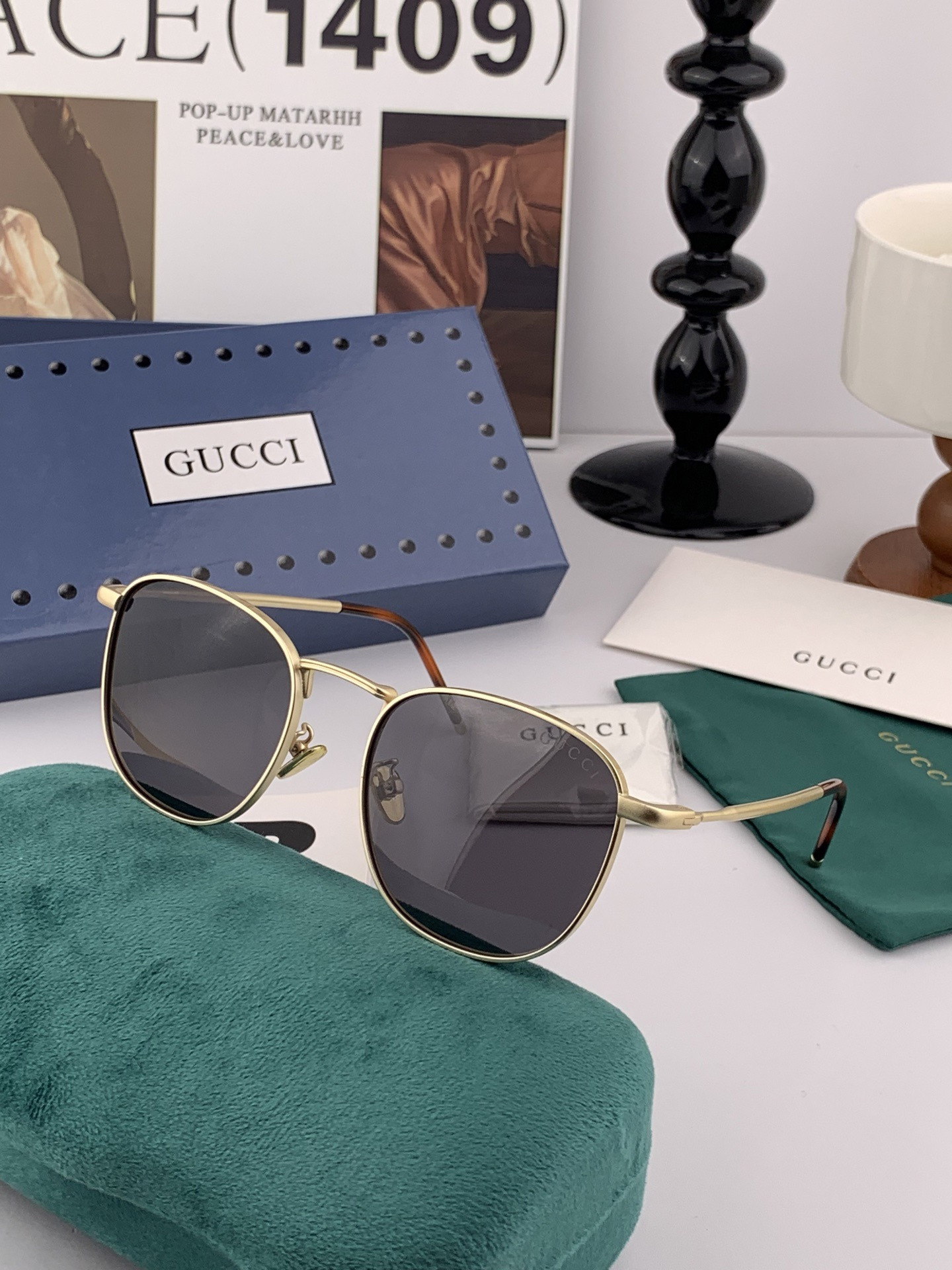 Gucci 。 高品质男女款墨镜 👍 进口宝丽来偏光镜片 。 开车钓鱼都可 。百搭显瘦墨镜韩版男士飞行员