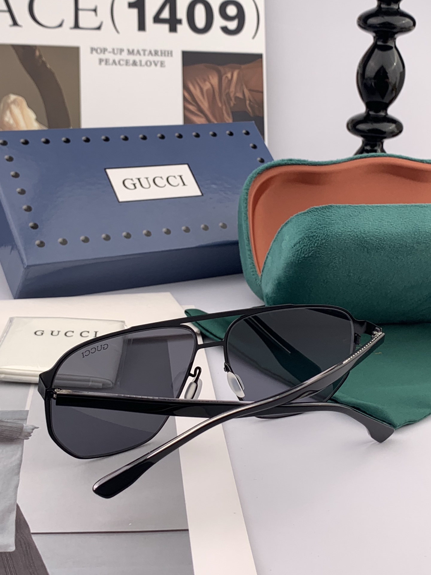 GUCCI 男款炫彩飞行员偏光太阳镜 ❤️材质：高清尼龙加厚卡槽高清偏光镜片 🌹无边框镜架💕颜👍型号：G