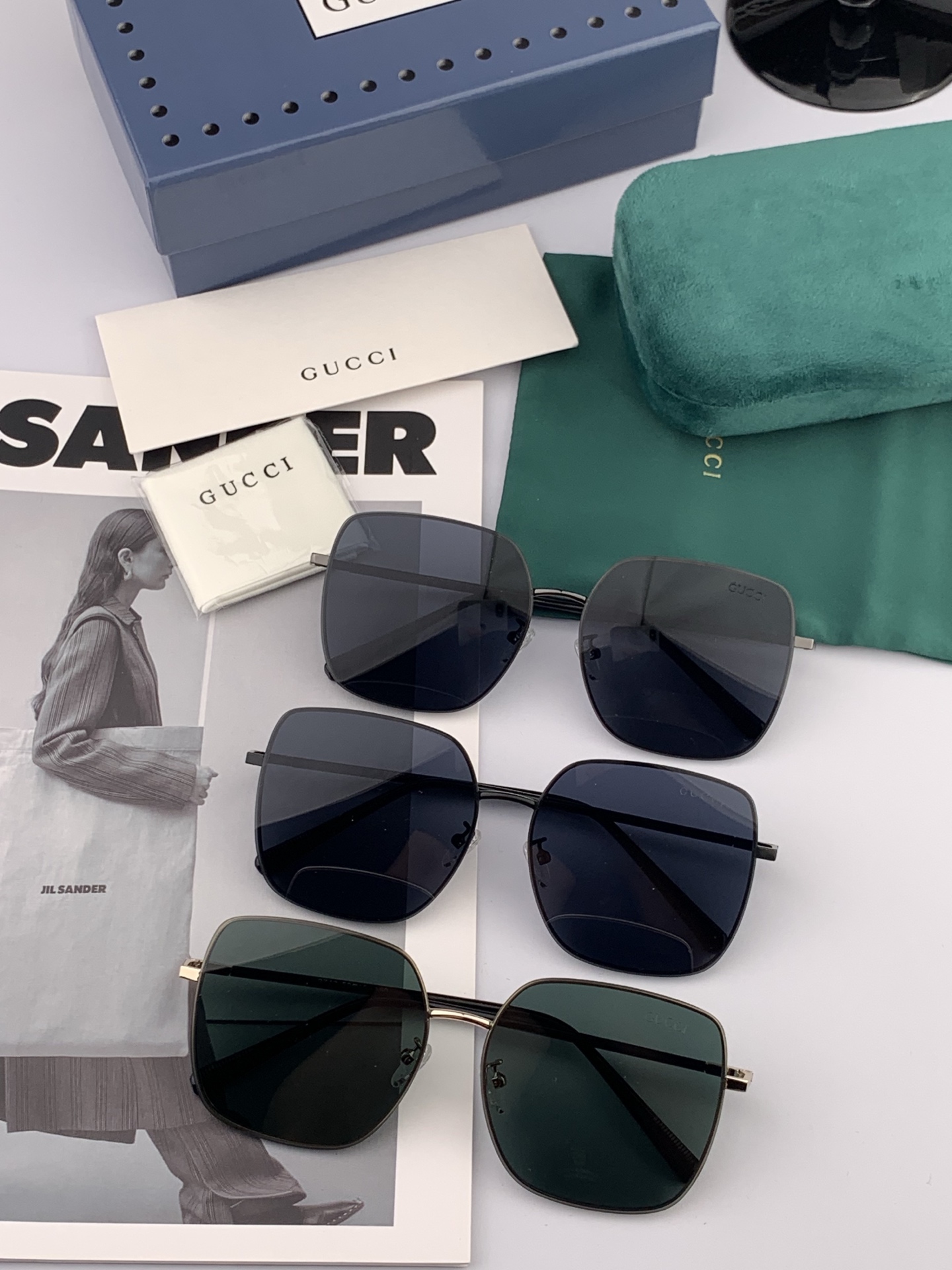 GUCCI 男款炫彩飞行员偏光太阳镜 ❤️材质：高清尼龙加厚卡槽高清偏光镜片 🌹无边框镜架💕颜👍型号：G