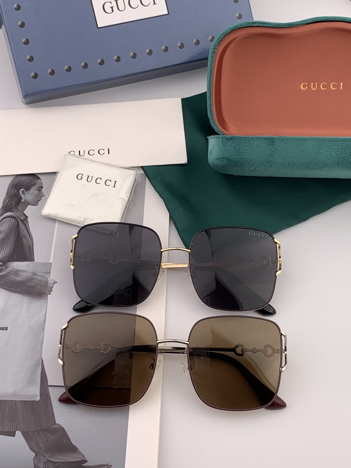 GUCCI 开春新款 最新款方框太阳镜 各路网红纷纷带起气场满分‼️ 俏皮甜美.上脸效果更佳.金属质感超