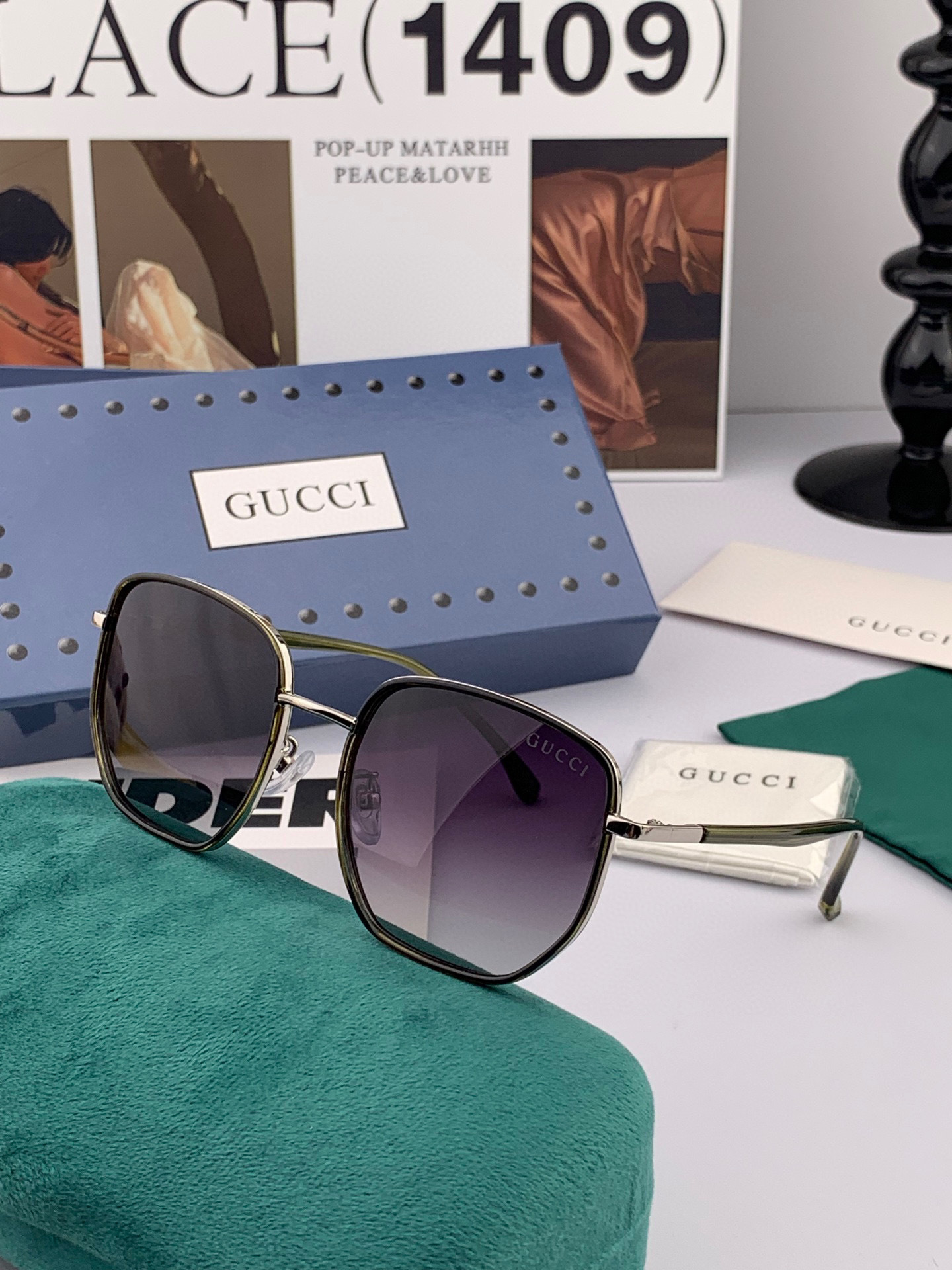 GUCCI 开春新款太阳镜 各路网红纷纷带起气场满分‼️ 俏皮甜美.上脸效果更佳.金属质感超好 型号：G