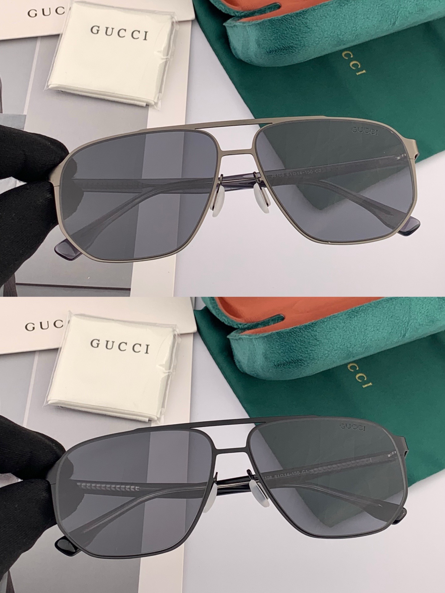 GUCCI 男款炫彩飞行员偏光太阳镜 ❤️材质：高清尼龙加厚卡槽高清偏光镜片 🌹无边框镜架💕颜👍型号：G