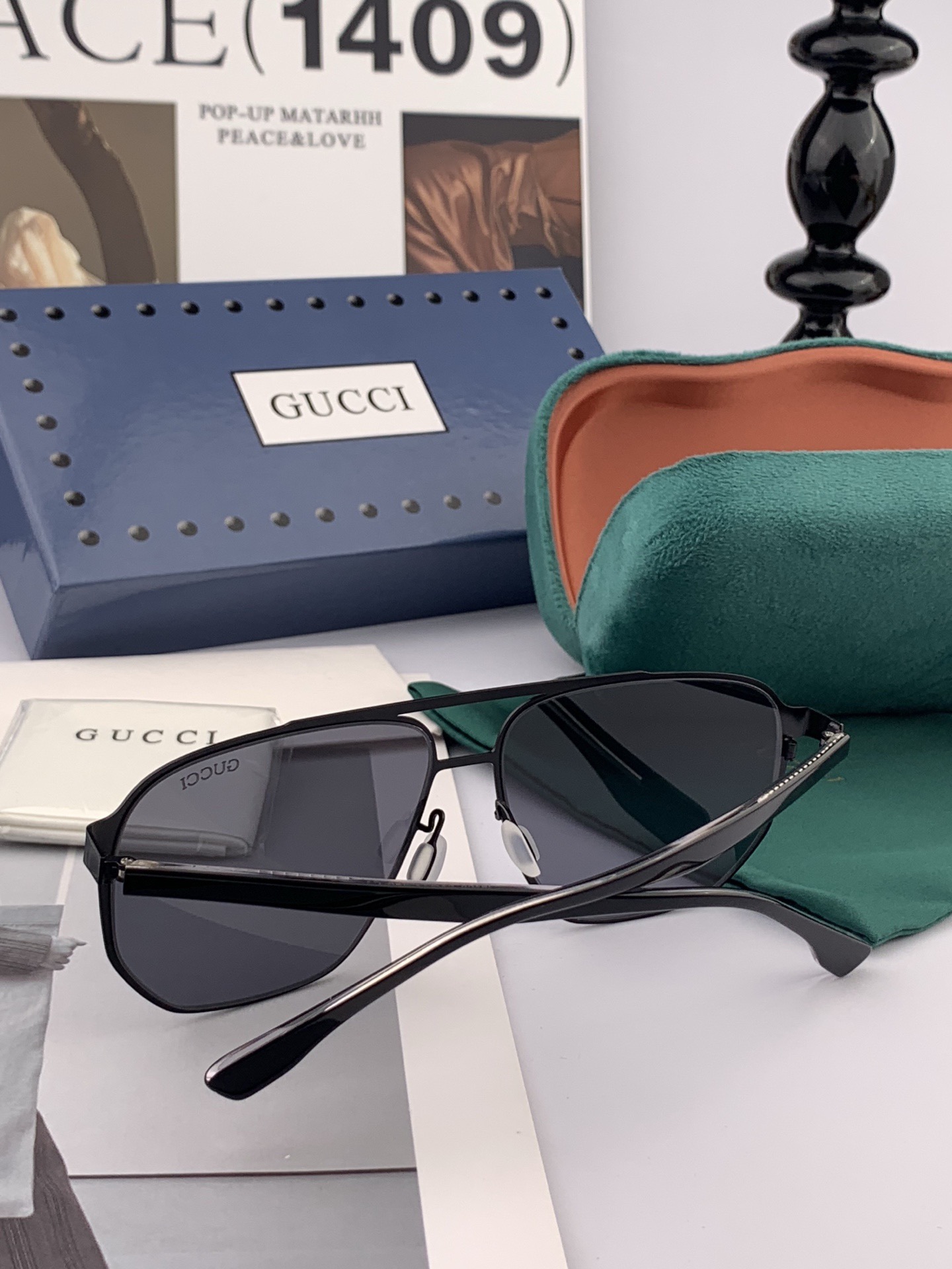 GUCCI 男款炫彩飞行员偏光太阳镜 ❤️材质：高清尼龙加厚卡槽高清偏光镜片 🌹无边框镜架💕颜👍型号：G