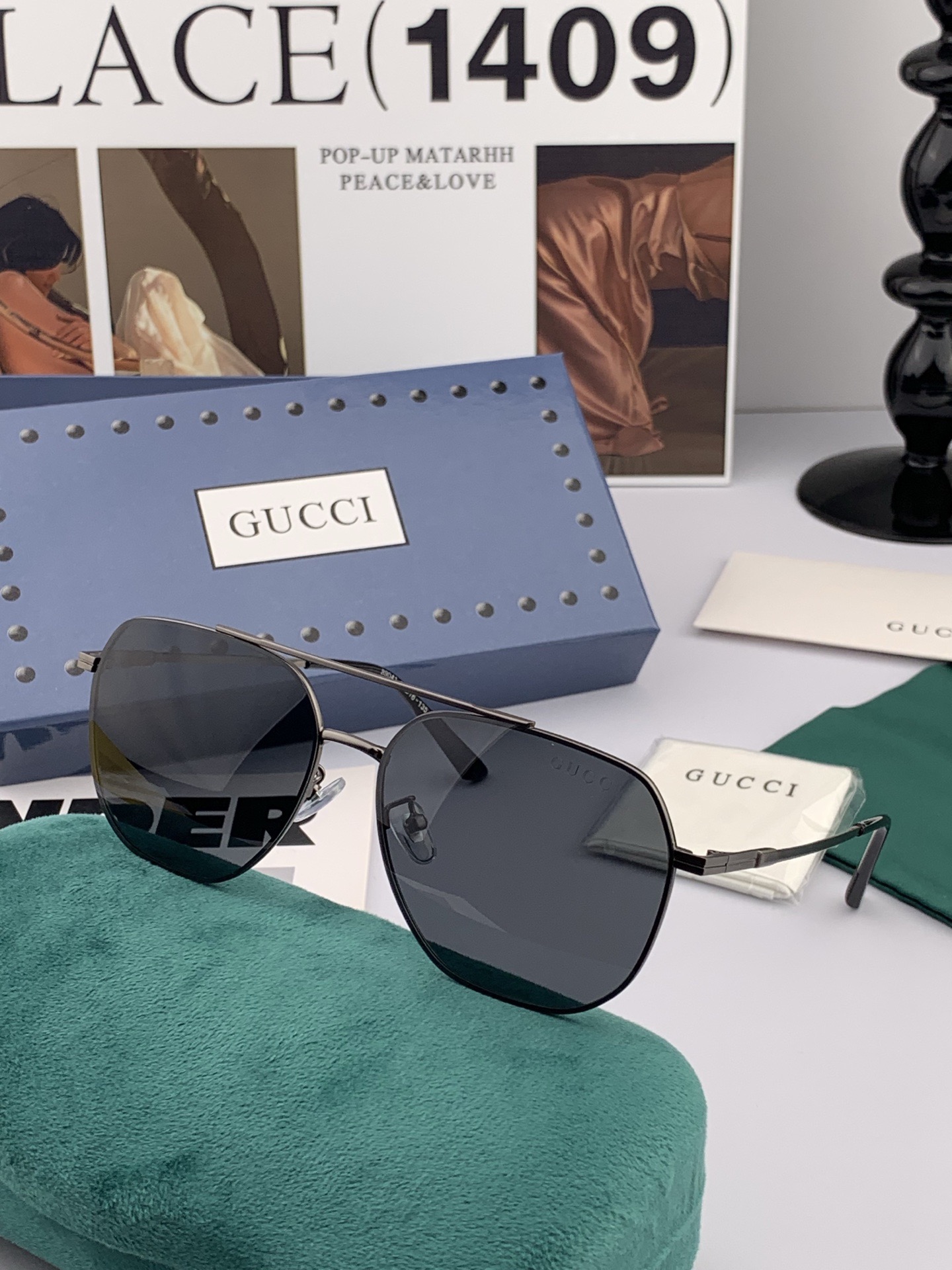 Gucci 男款炫彩飞行员偏光太阳镜 ❤️材质：高清尼龙加厚卡槽高清偏光镜片 🌹无边框镜架💕颜👍型号：G