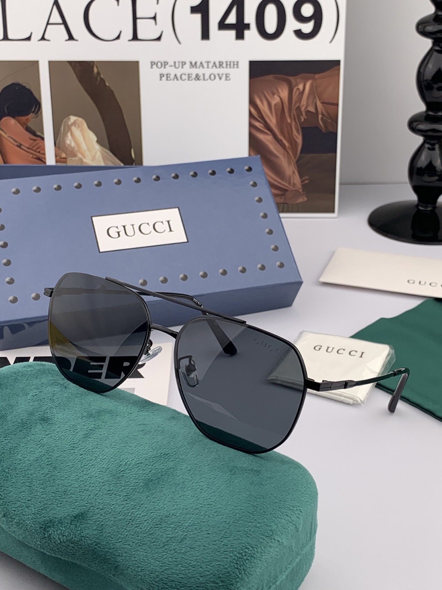 Gucci 男款炫彩飞行员偏光太阳镜 ❤️材质：高清尼龙加厚卡槽高清偏光镜片 🌹无边框镜架💕颜👍型号：G