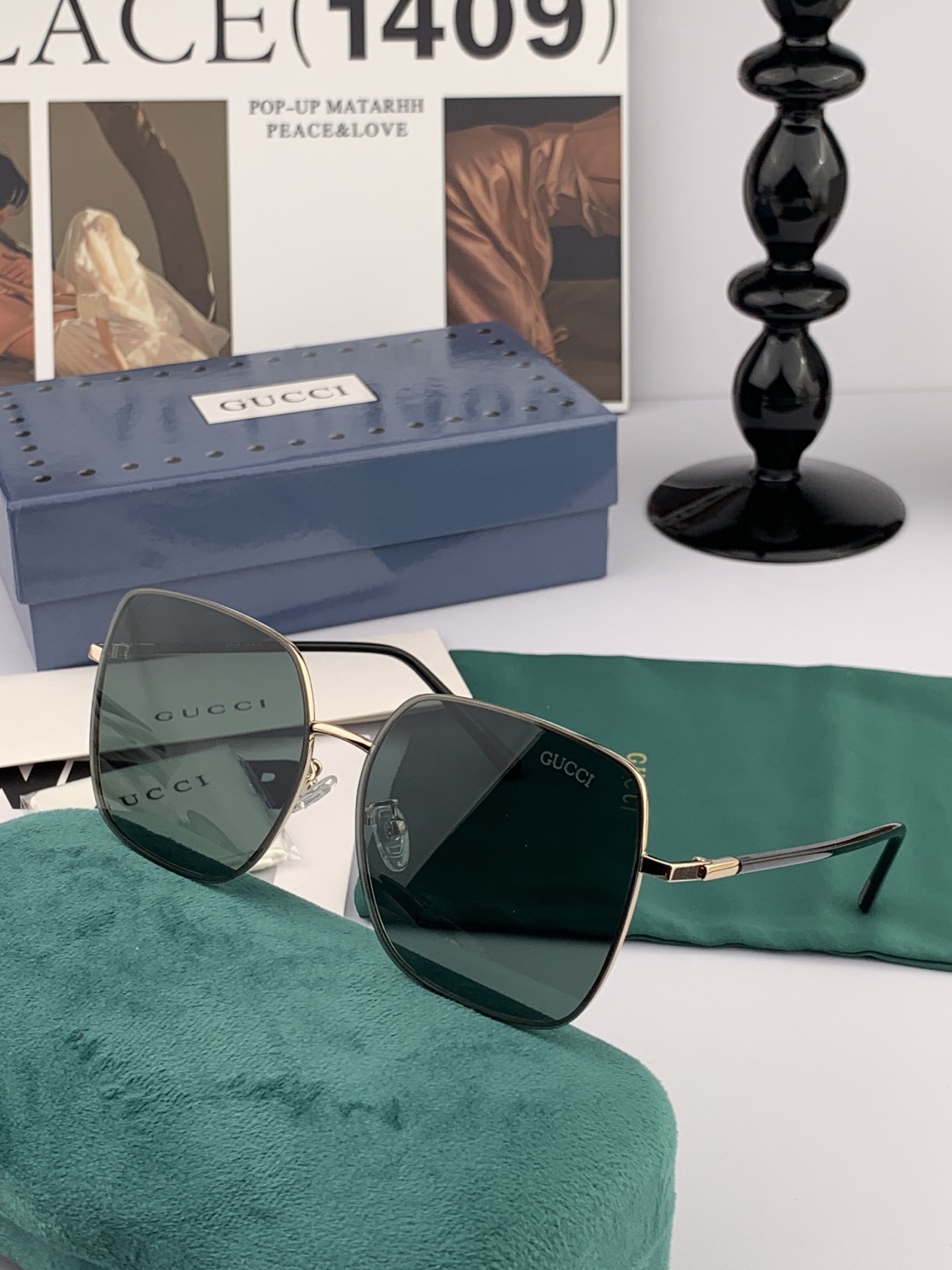 GUCCI 男款炫彩飞行员偏光太阳镜 ❤️材质：高清尼龙加厚卡槽高清偏光镜片 🌹无边框镜架💕颜👍型号：G