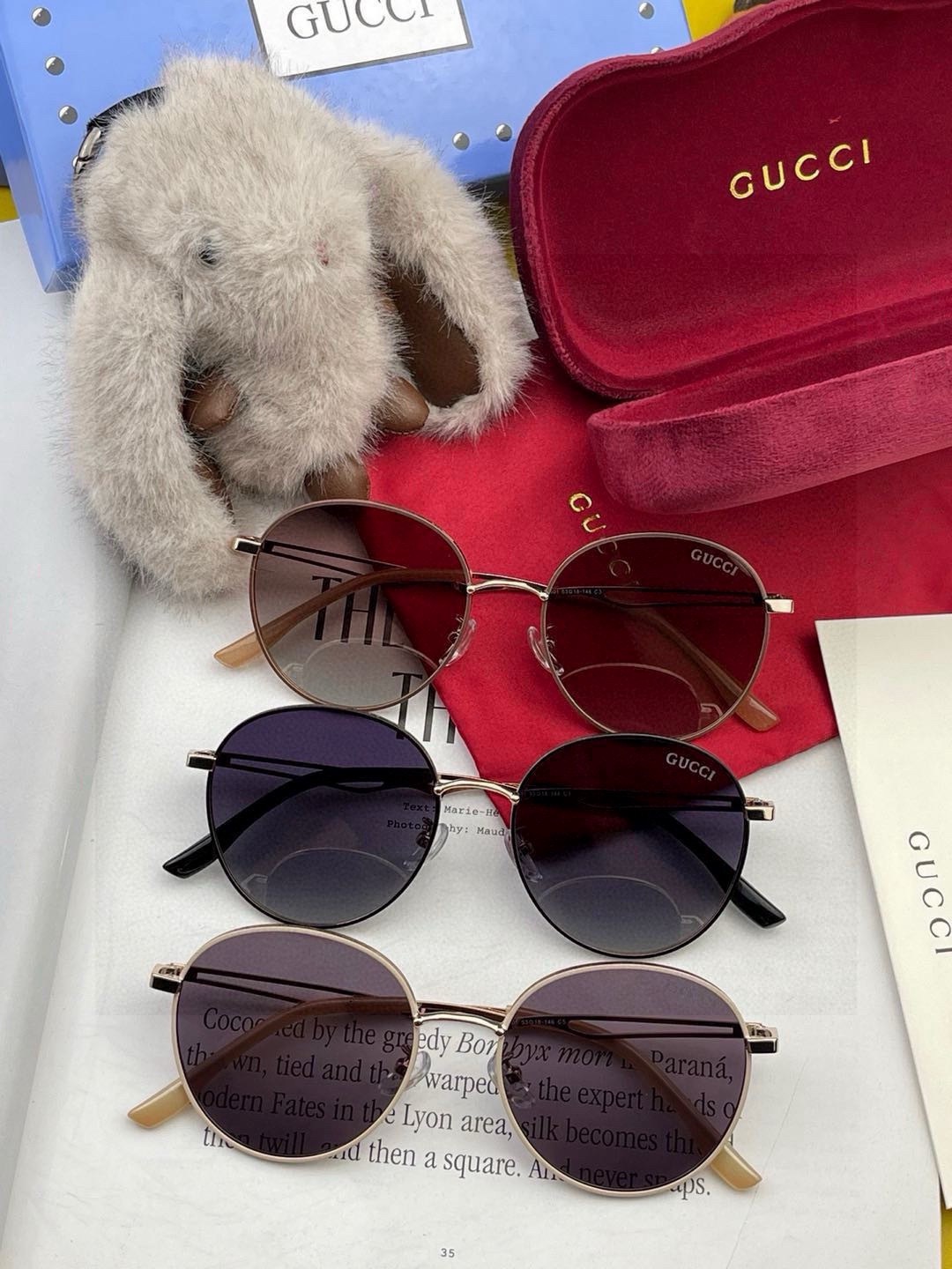 GUCCI 开春新款 最新款圆框太阳镜 各路网红纷纷带起气场满分‼️ 俏皮甜美.上脸效果更佳.金属质感超